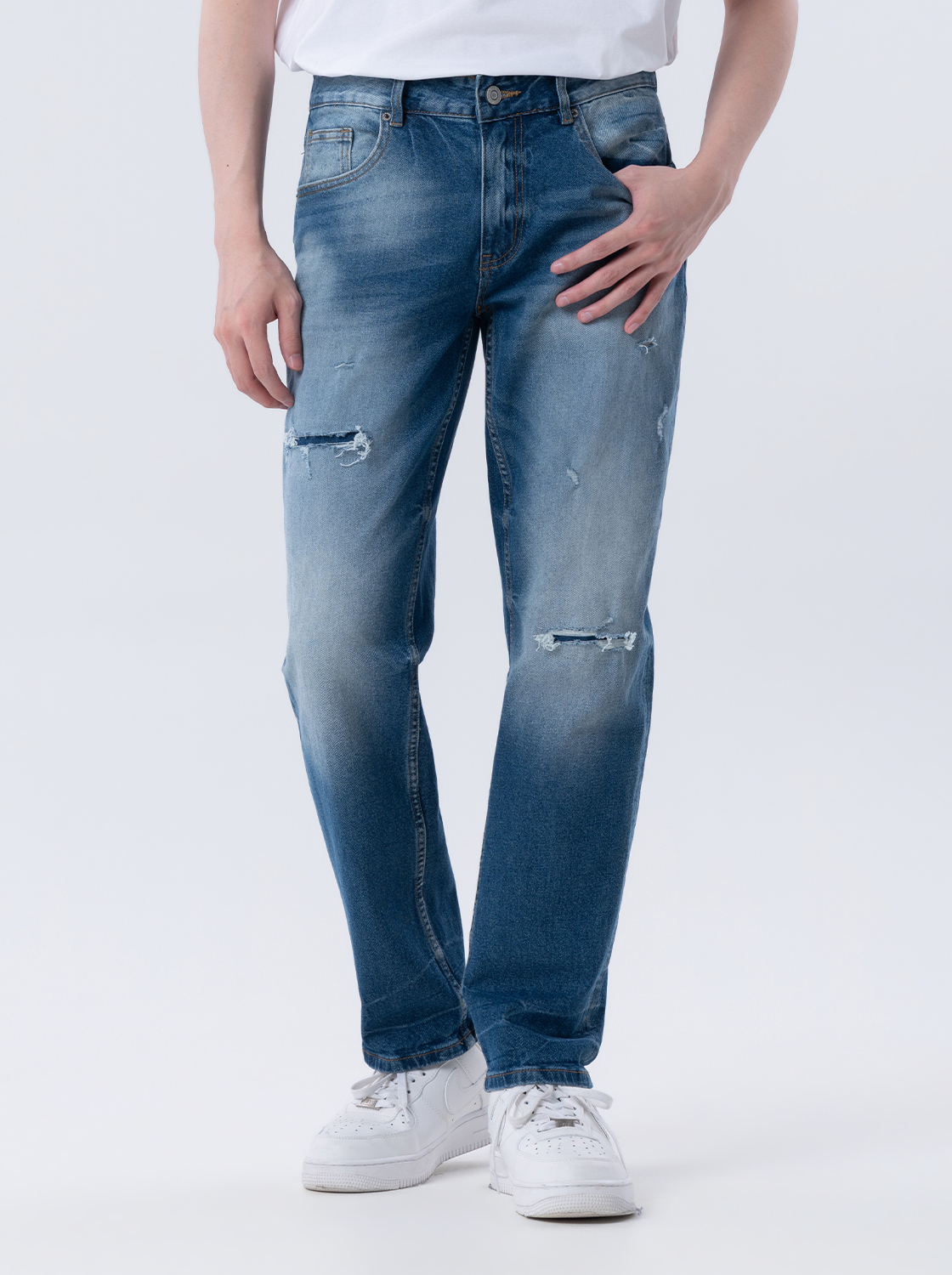 刷破窄管直筒褲