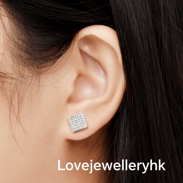 莫桑鑽型格方形耳環      E036C006