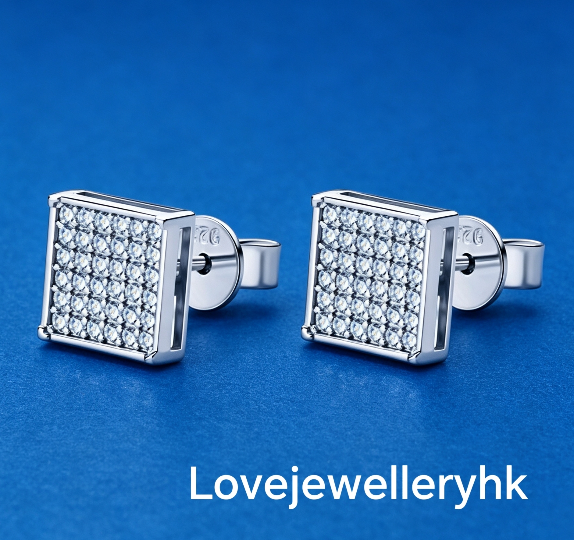 莫桑鑽型格方形耳環      E036C006