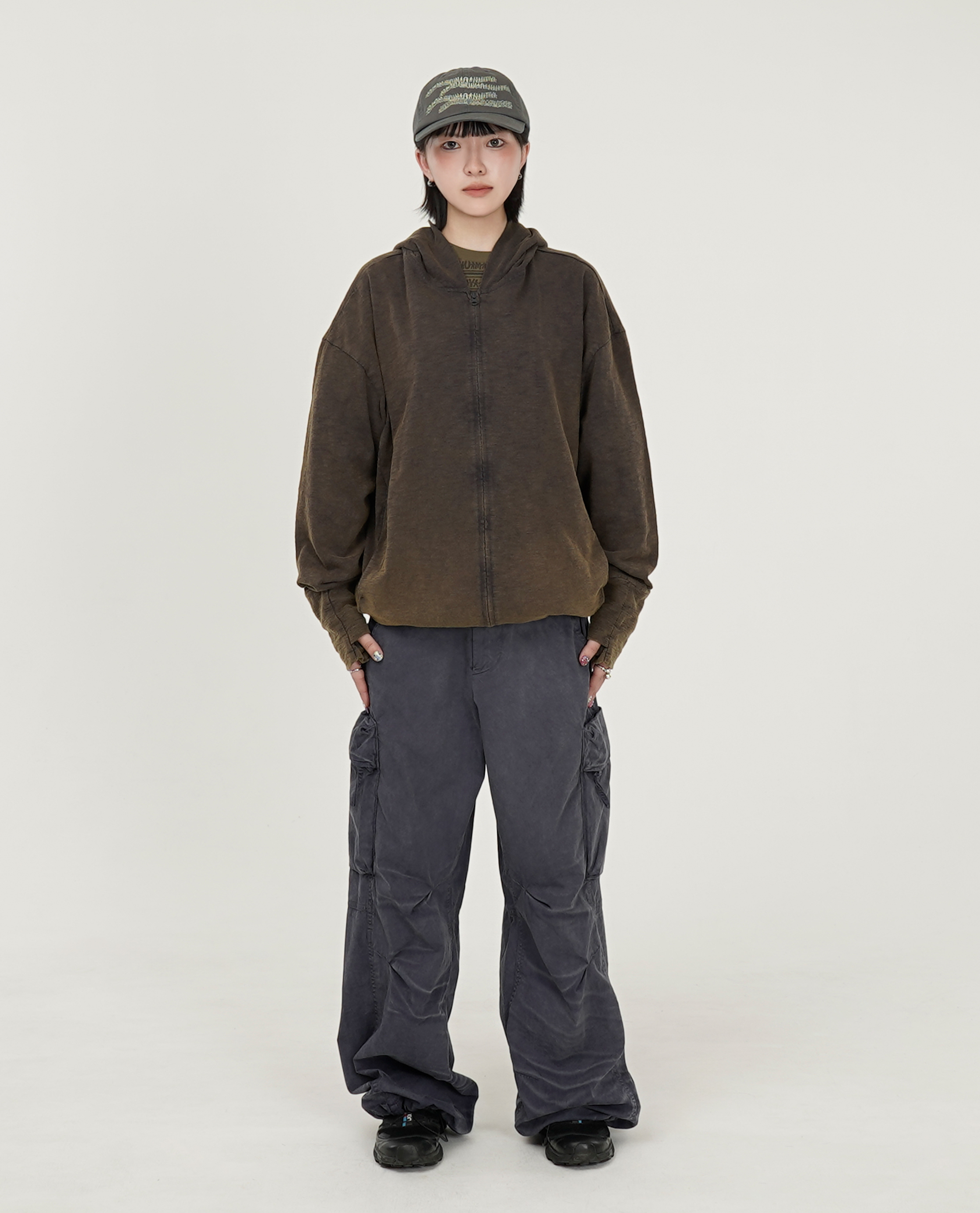 999HUMANITY BLEACHED SLUB HOODED ZIP UP - 26SS