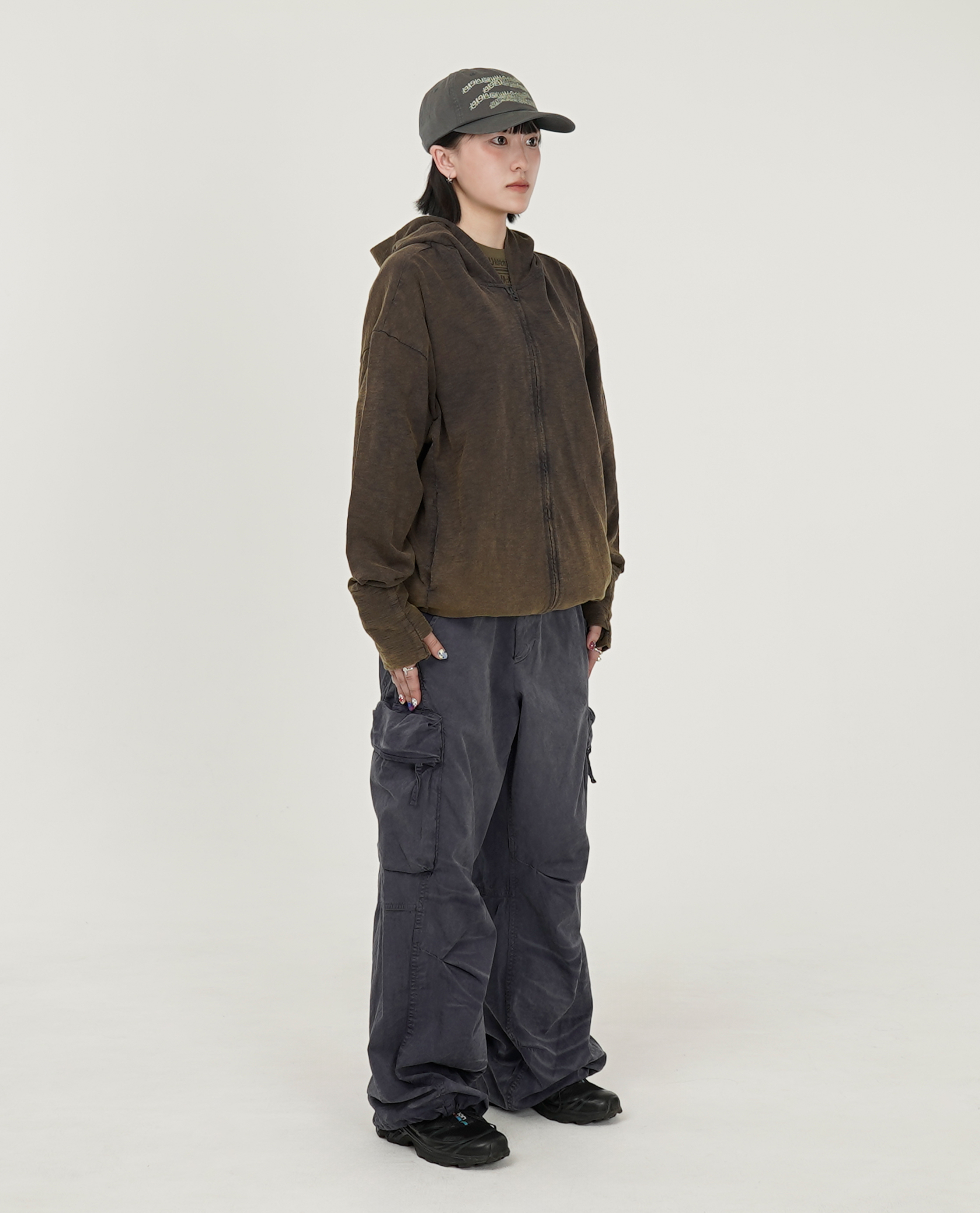 999HUMANITY BLEACHED SLUB HOODED ZIP UP - 26SS