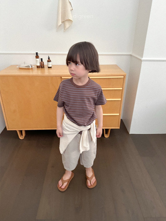 正韓夏Digreenkids 兩色大地色條紋上衣