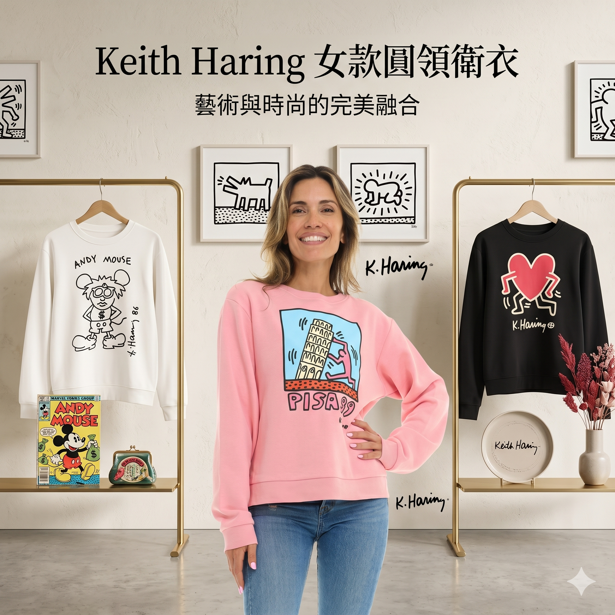 【預購】H041552 Keith Haring 女款圓領衛衣