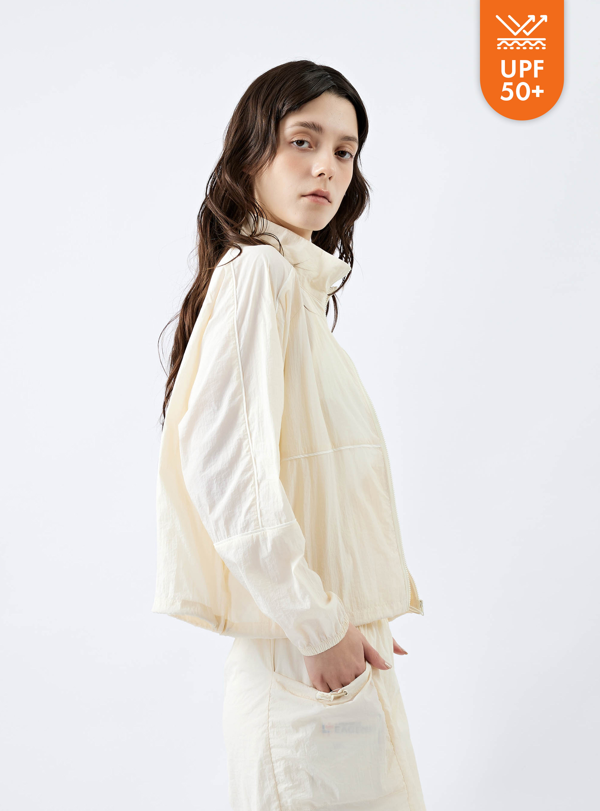 女款 滾線抗UV防潑水立領風衣外套