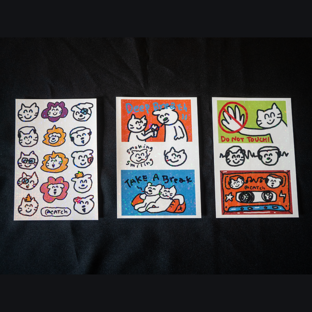 【咪室 MEOWMI TATTOO】笑貓笑狗日常雷射貼紙三件組