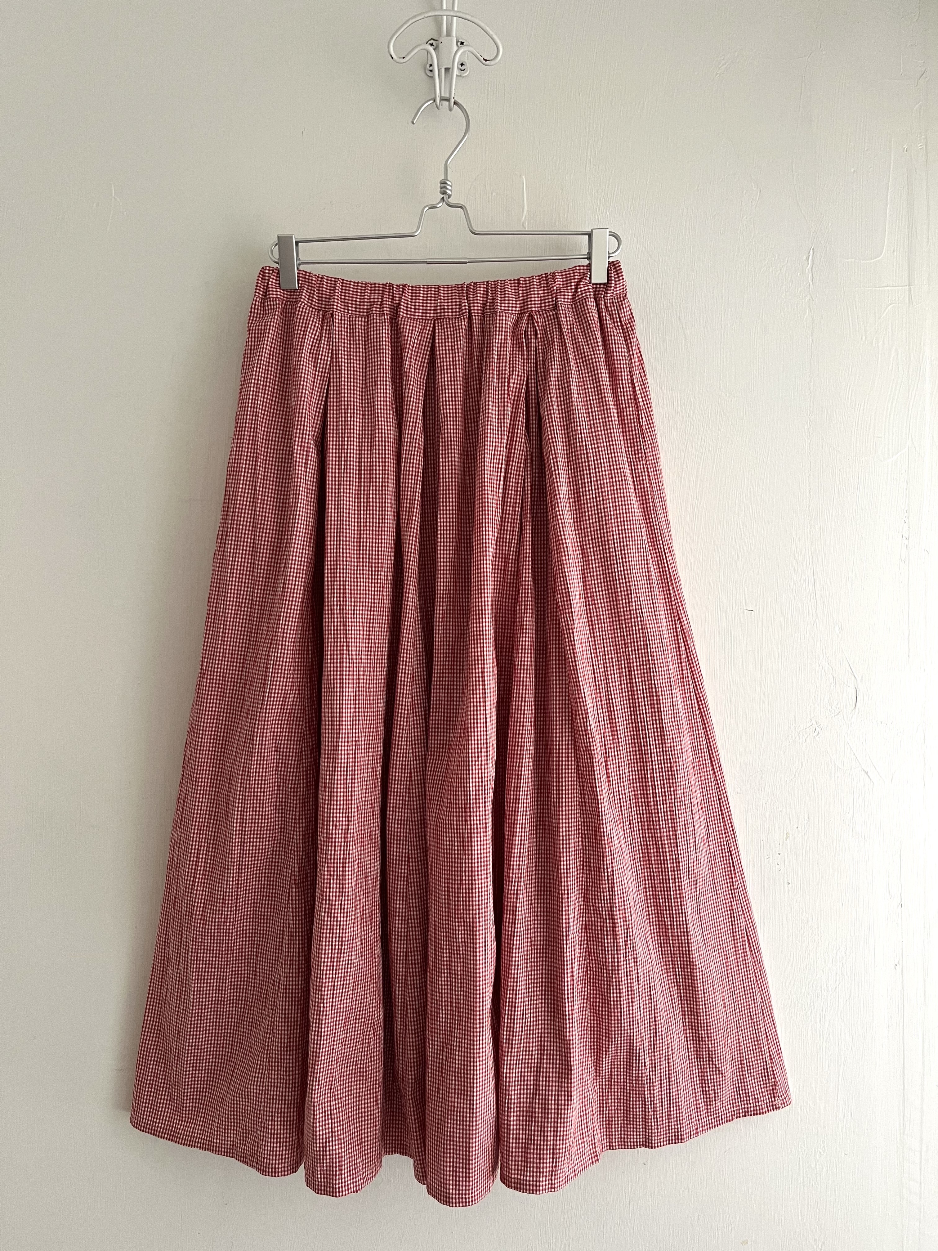 日本製ina紅白色格仔皺皺布裙