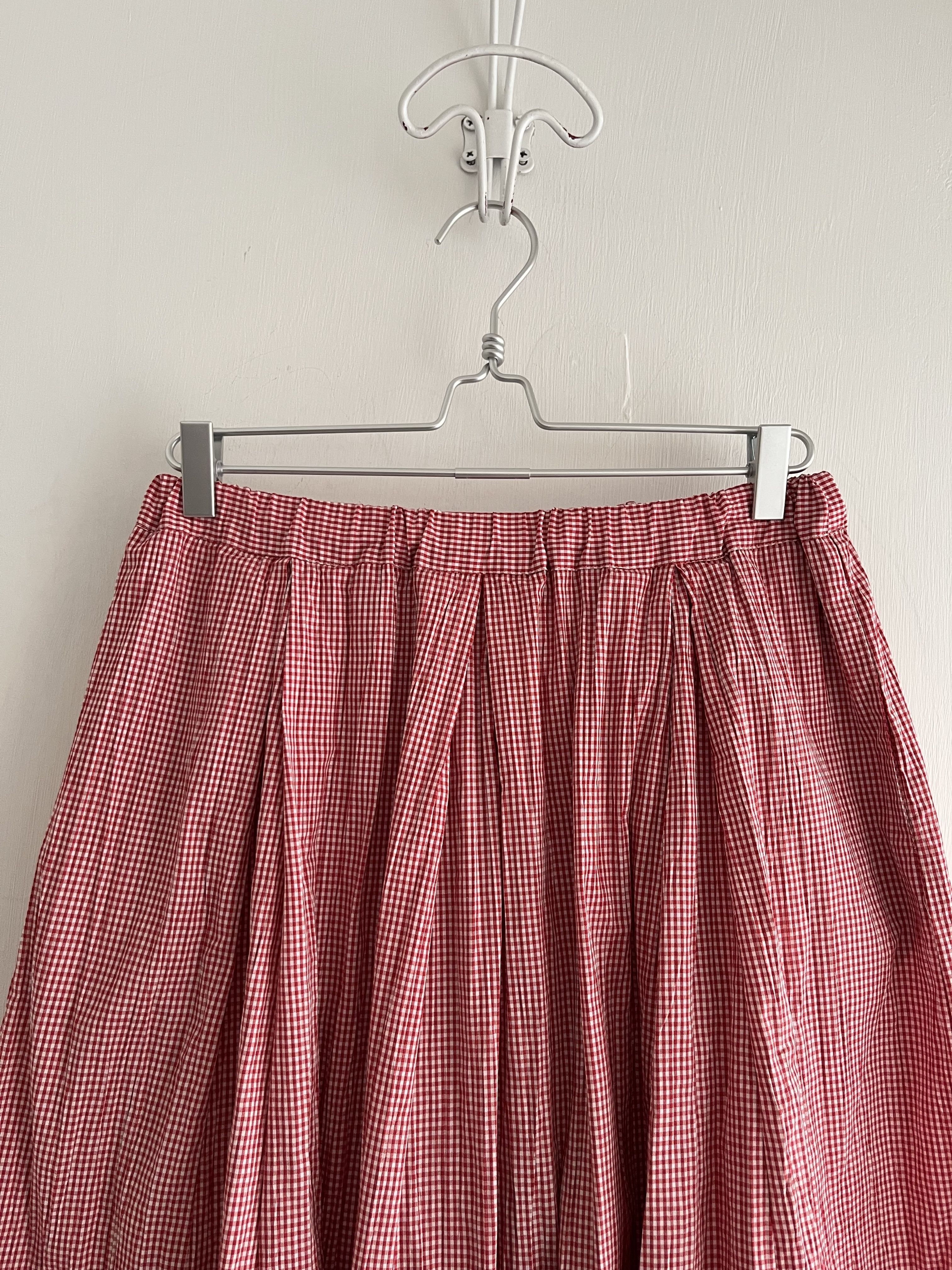 日本製ina紅白色格仔皺皺布裙
