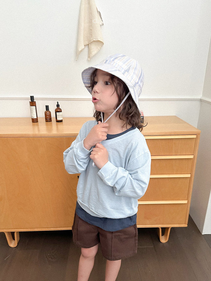 正韓夏Digreenkids 三色拼色條紋防曬帽/漁夫帽