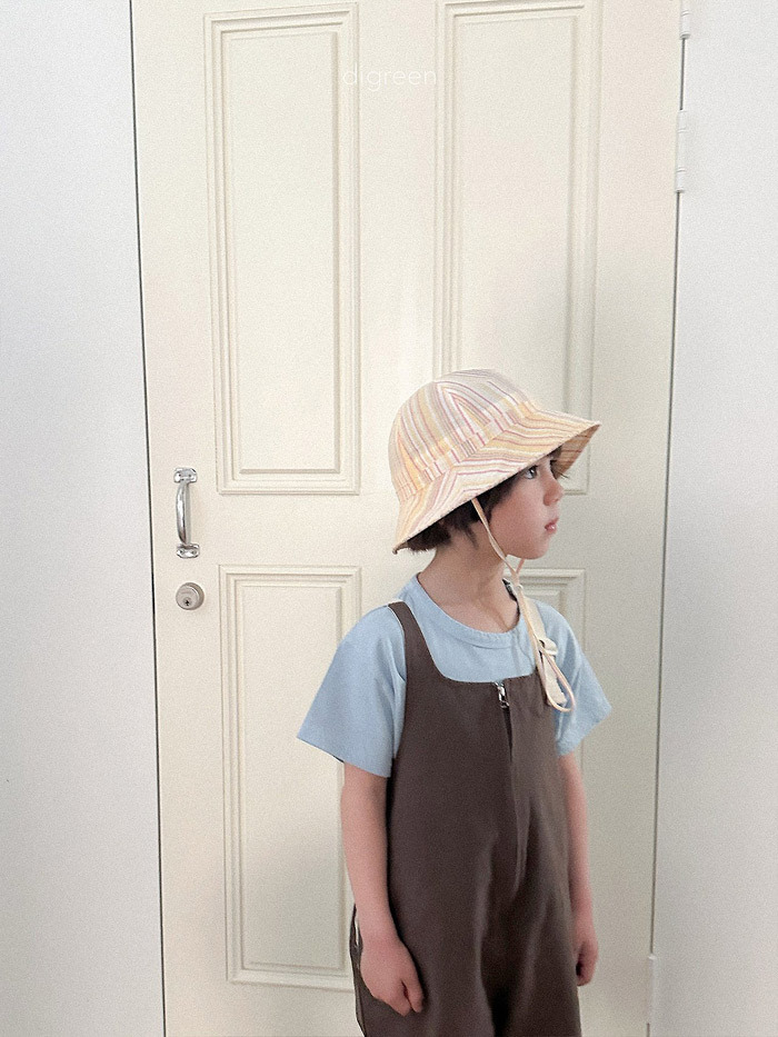 正韓夏Digreenkids 三色拼色條紋防曬帽/漁夫帽