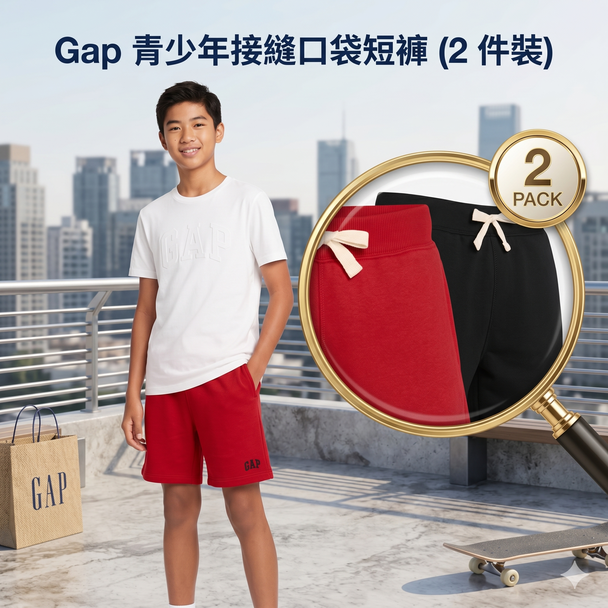 【預購】H041556  Gap 青少年接縫口袋短褲 (2 件裝)
