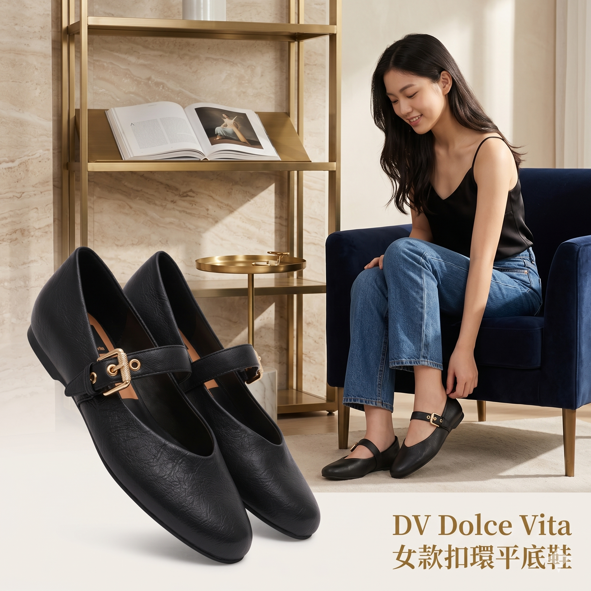 【預購】H041563 DV Dolce Vita 女款扣環平底鞋