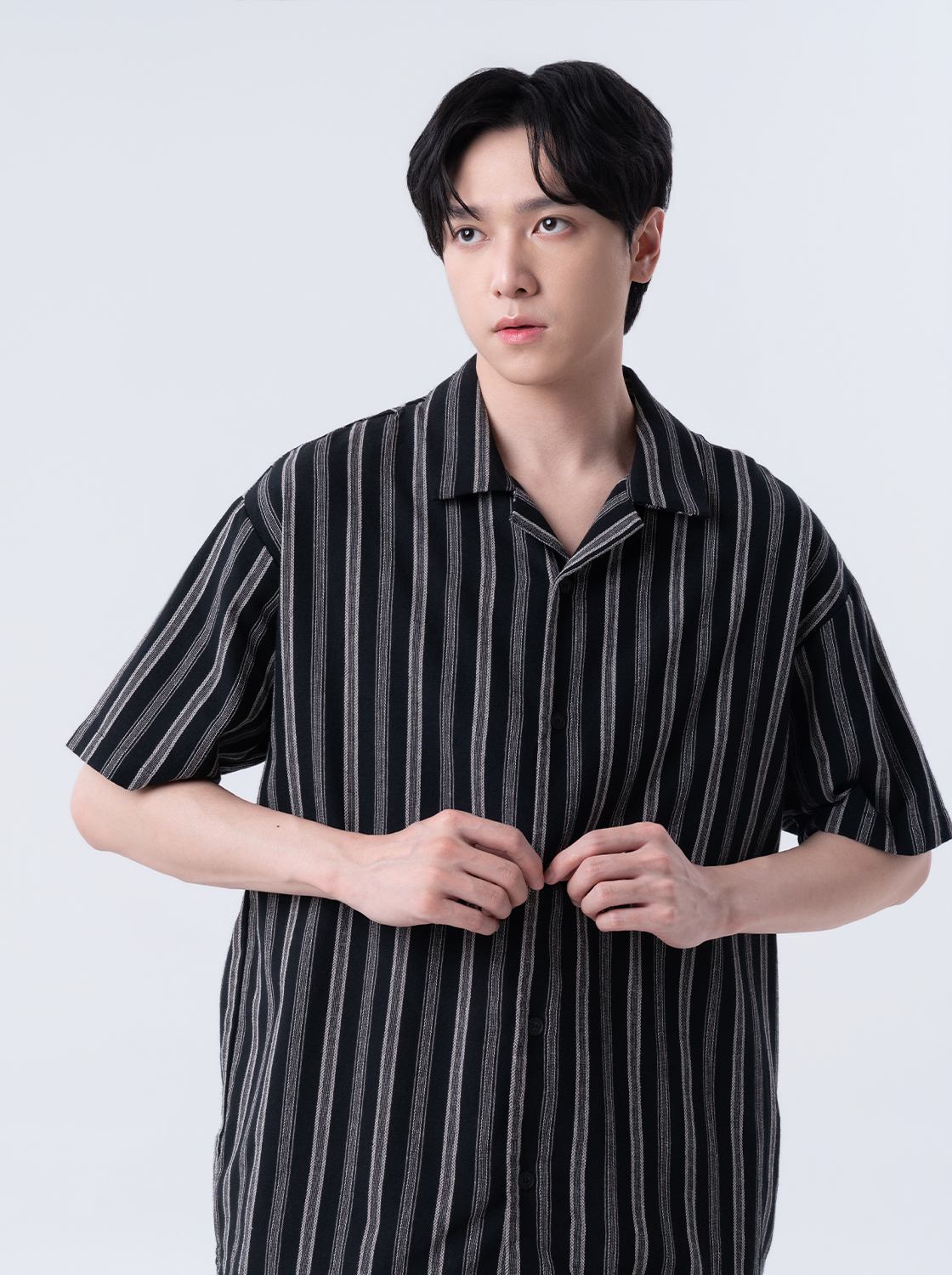 夏日條紋麻棉肌理感襯衫