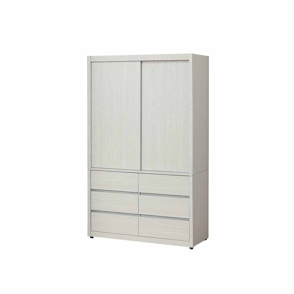 柏蒂家居-班諾3.9尺推門/拉門衣櫃/衣櫥/收納櫃-雙吊桿+六抽屜