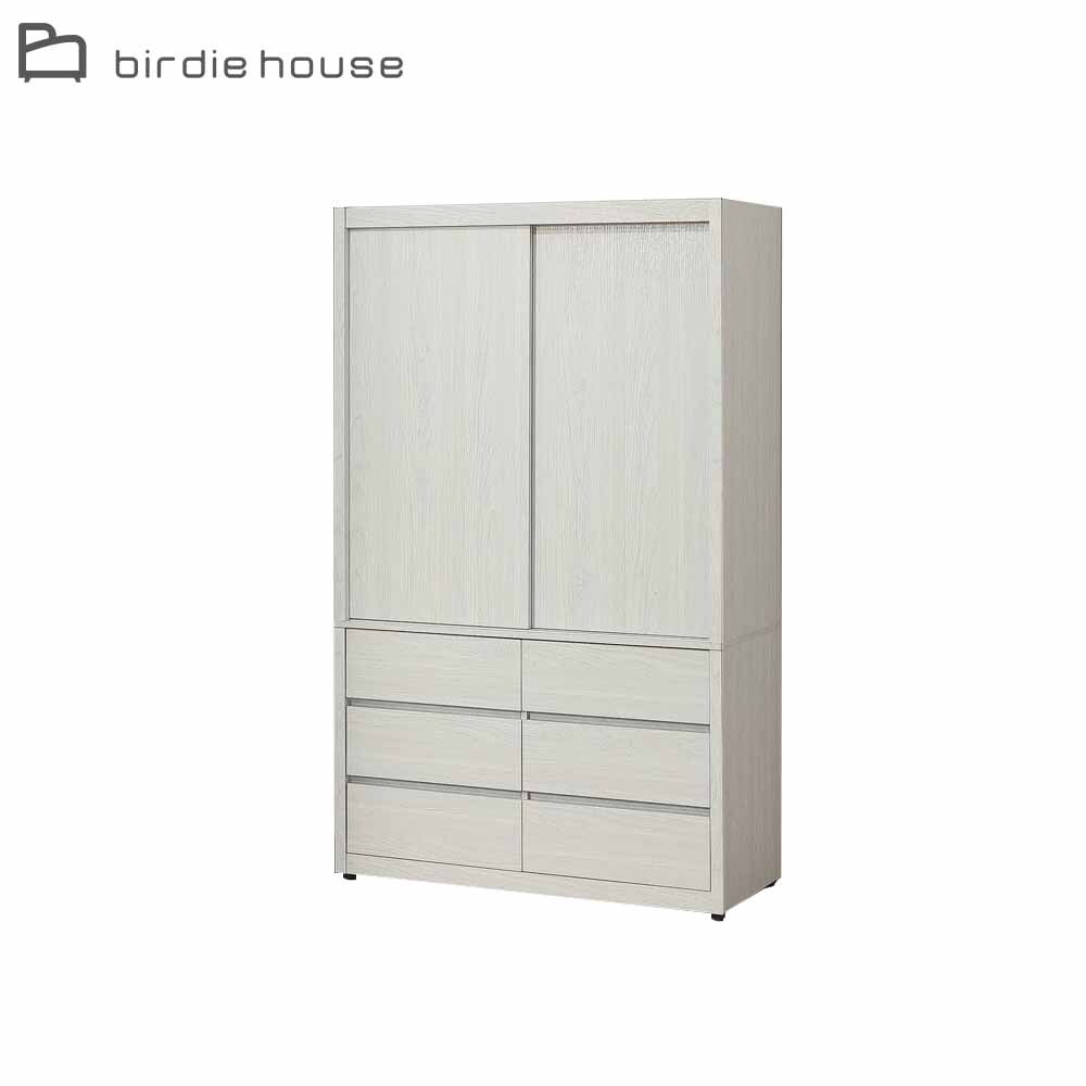 柏蒂家居-班諾3.9尺推門/拉門衣櫃/衣櫥/收納櫃-雙吊桿+六抽屜
