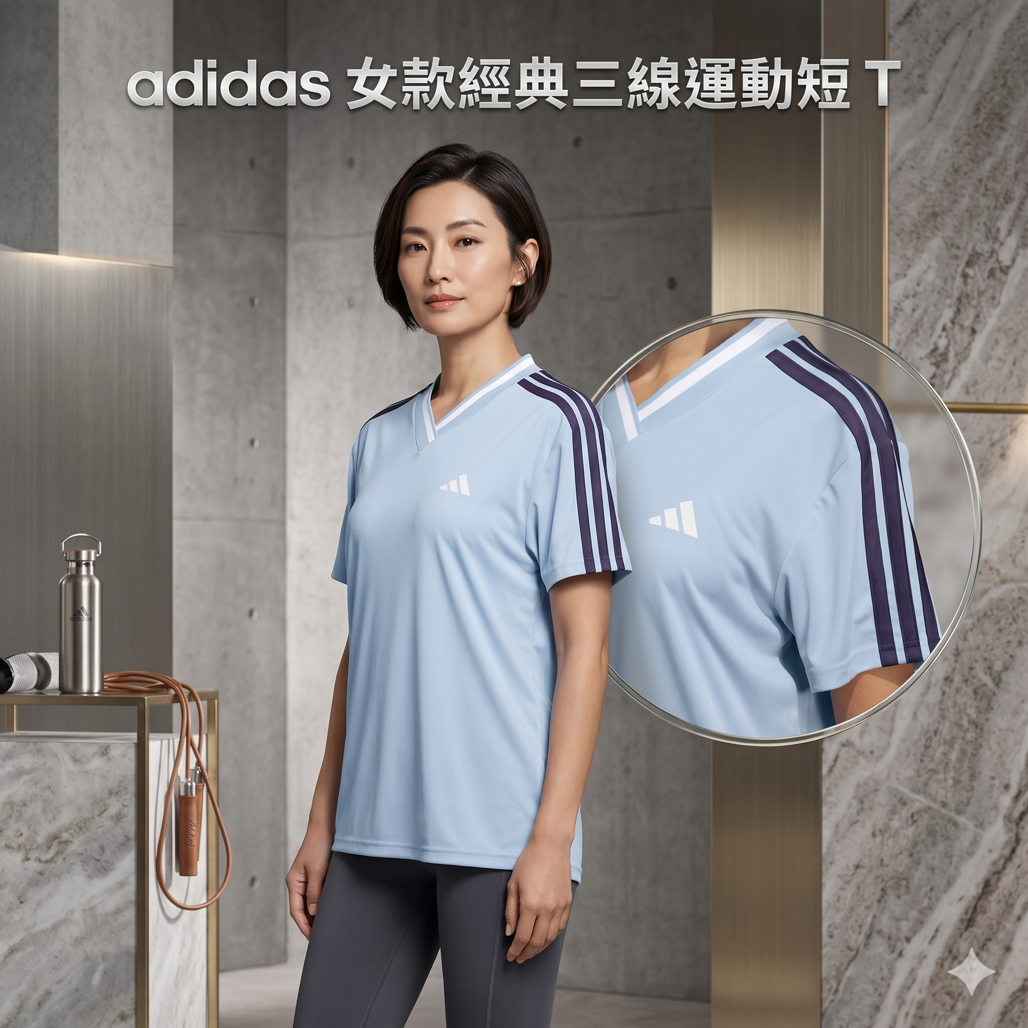 【預購】H041550 adidas 女款經典三線運動短 T