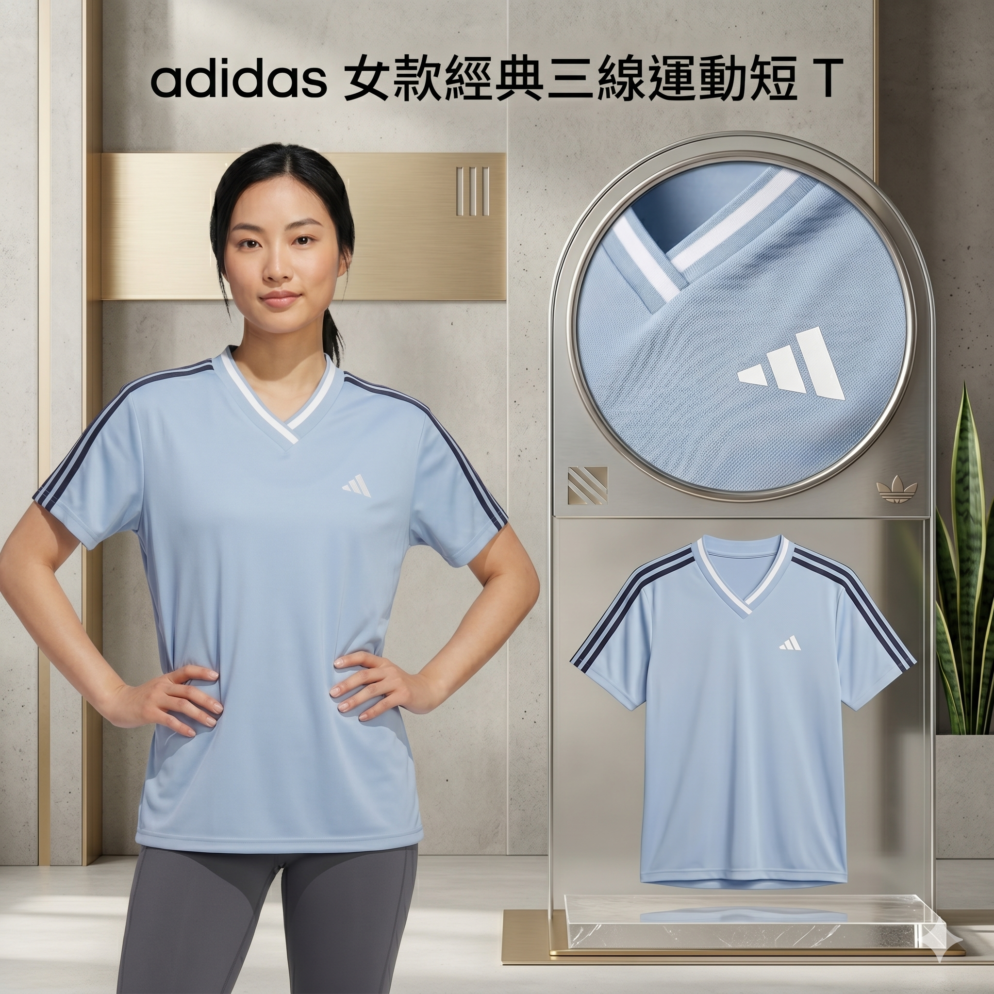 【預購】H041550 adidas 女款經典三線運動短 T