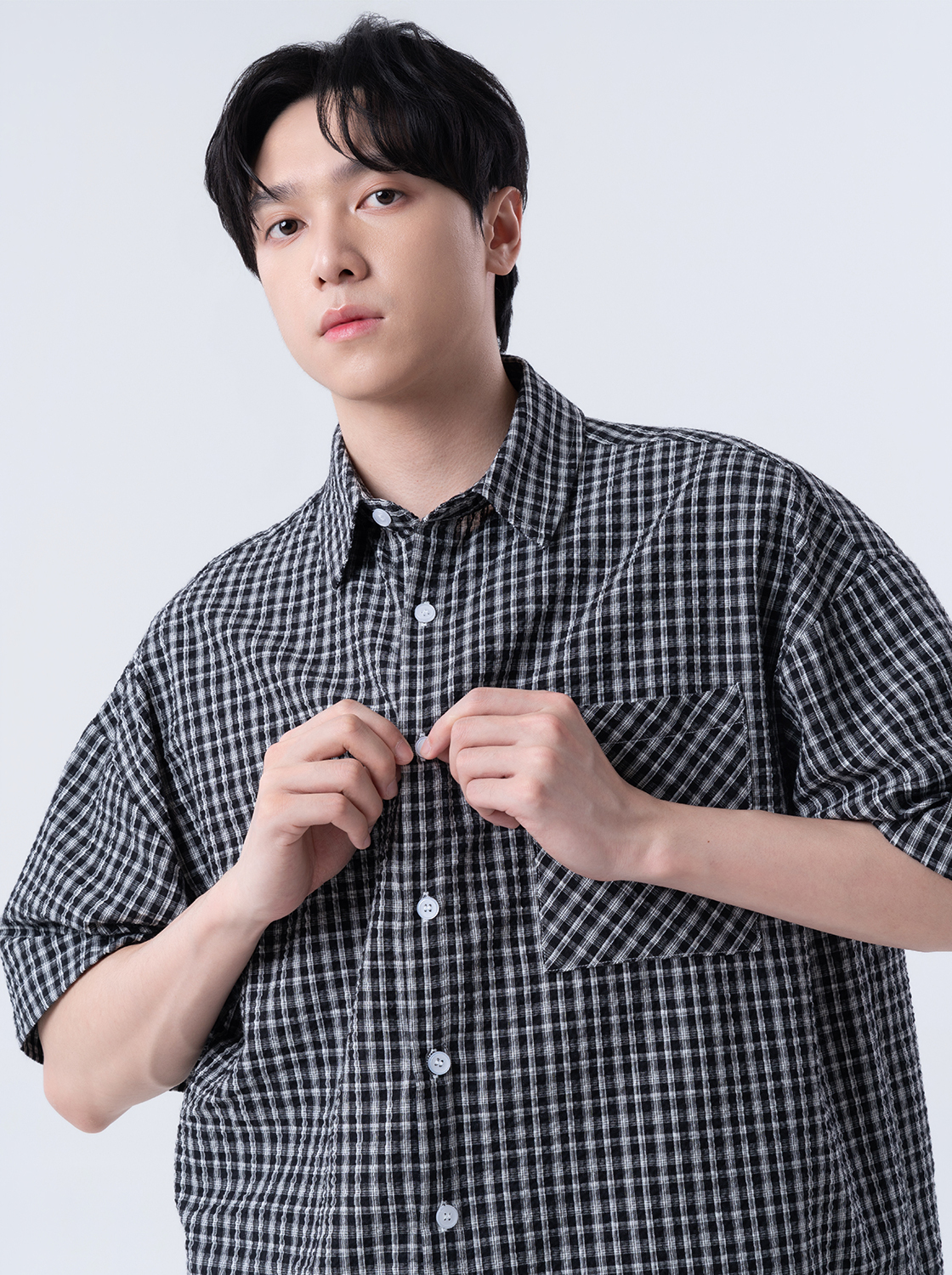 復古小格紋短袖襯衫