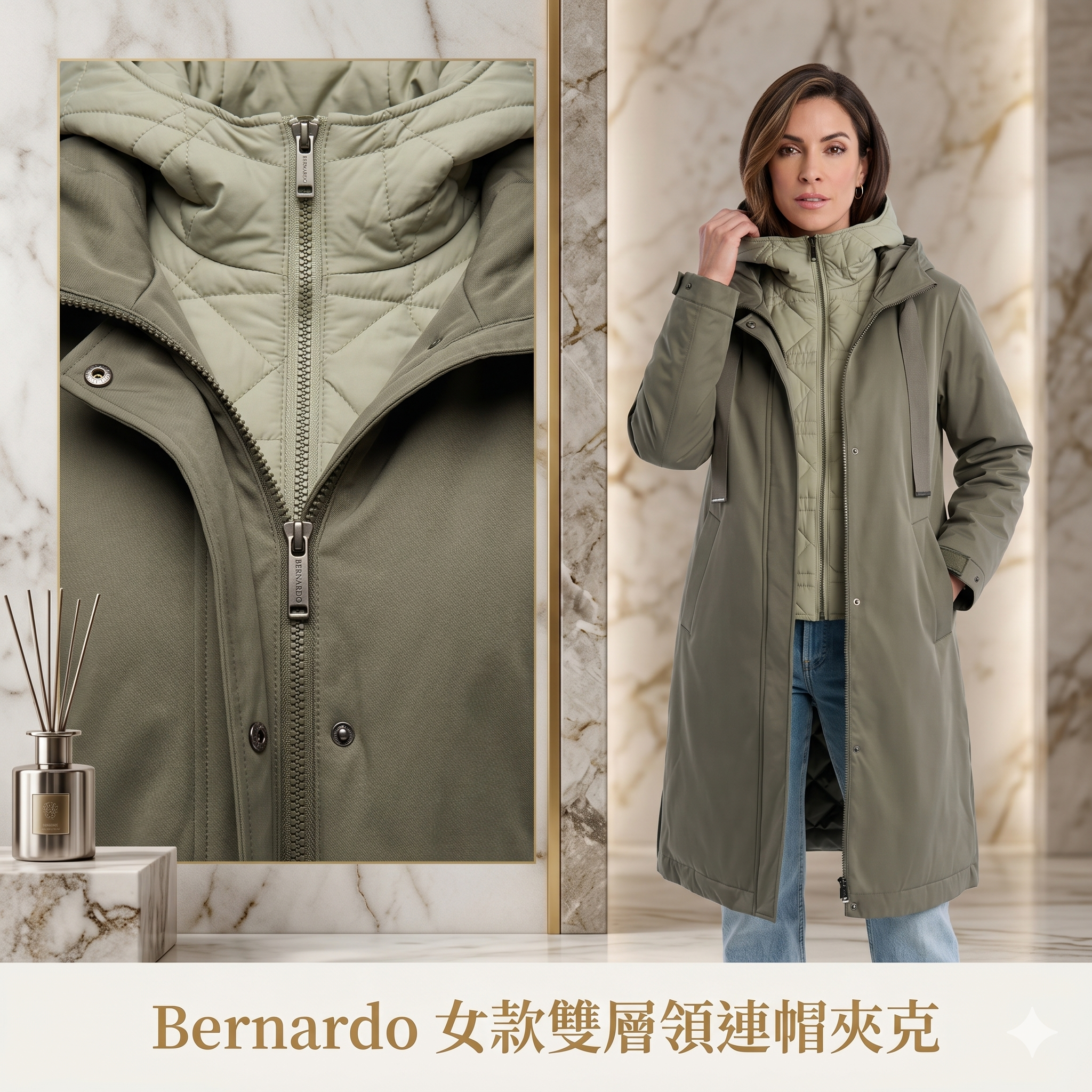 【預購】H041568 Bernardo 女款雙層領連帽夾克 (附內層防風片)