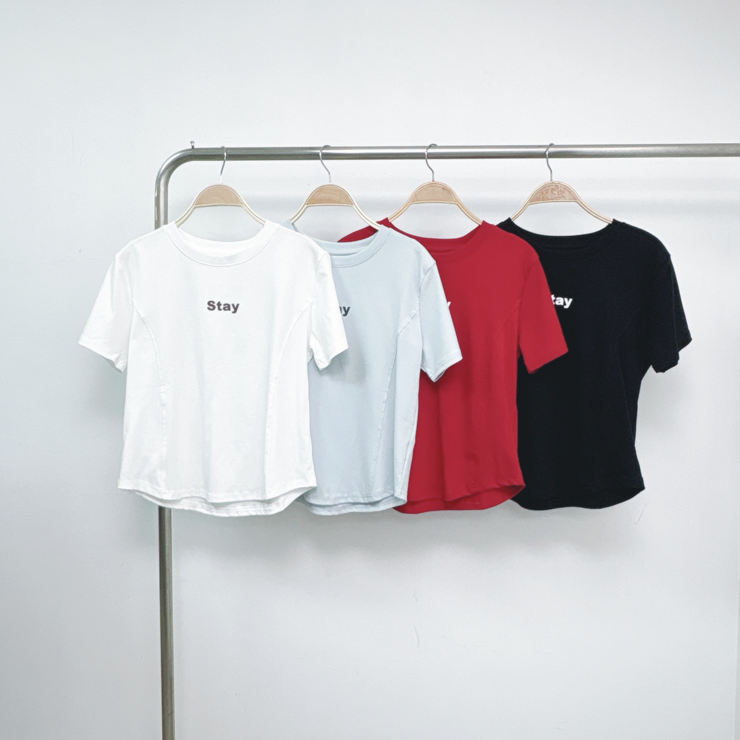 【預訂】印字兩側車骨修飾線條彈棉TEE (T84-T87)