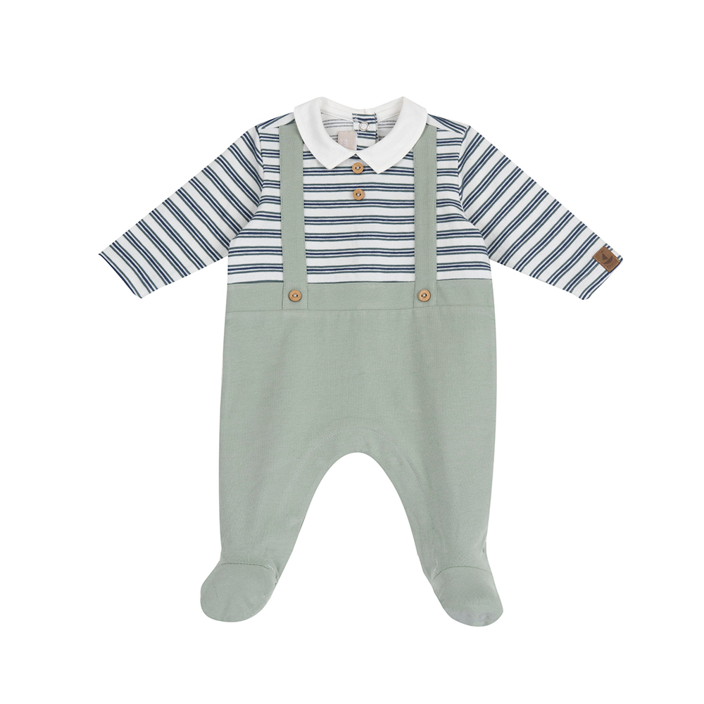 海洋帆船季-剪接條紋有領後開長袖兔裝