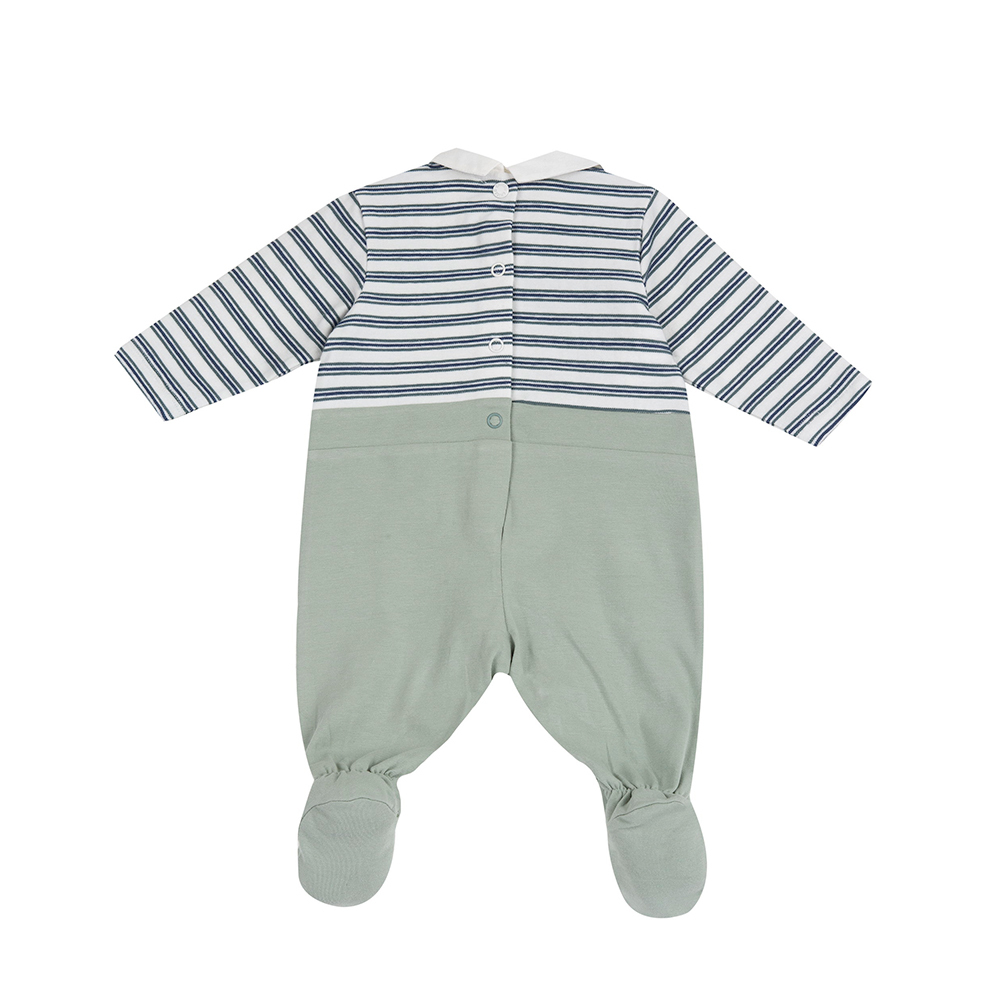 海洋帆船季-剪接條紋有領後開長袖兔裝