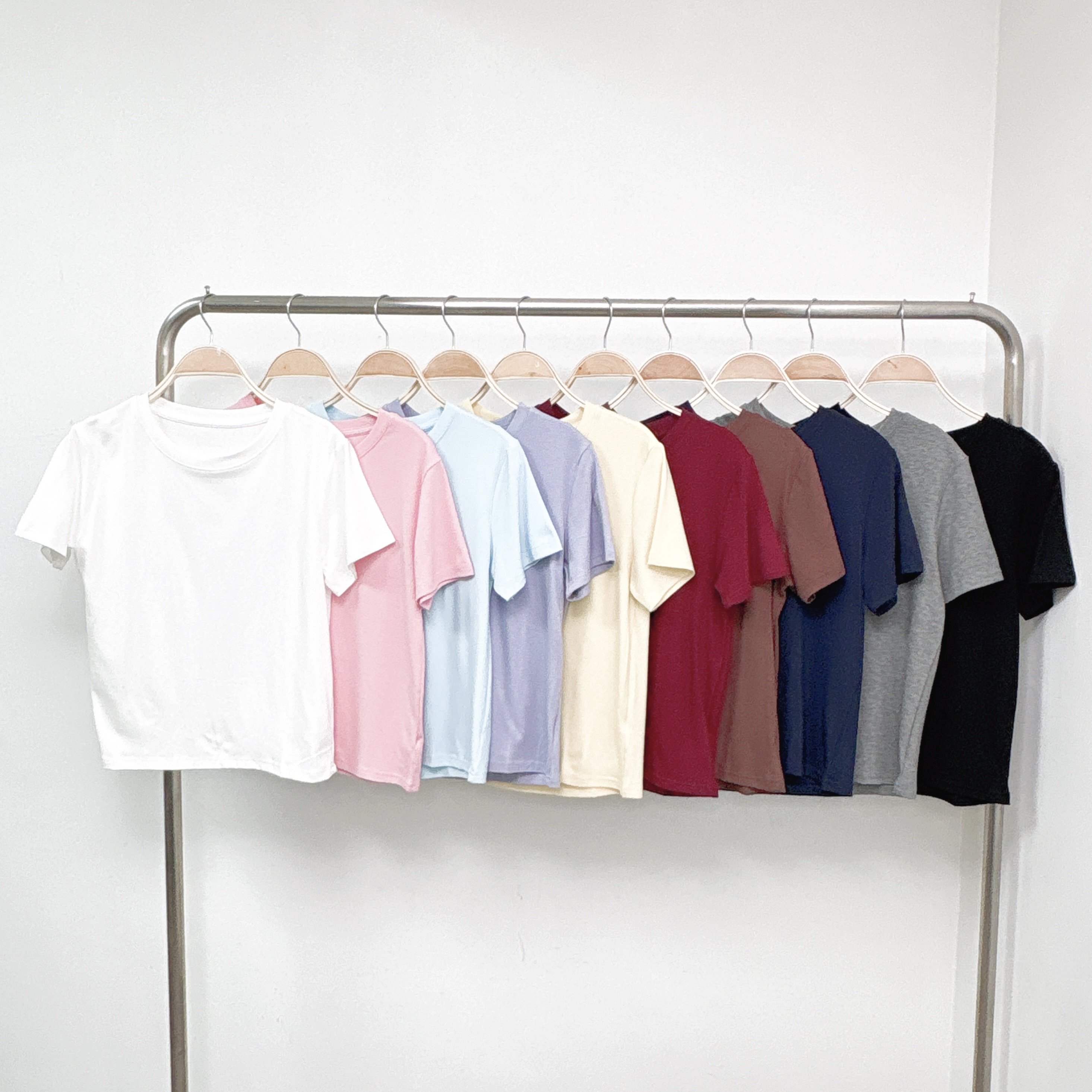 ⭐️⭐️【預訂】純色圓領莫代爾彈性TEE (T12-T21)