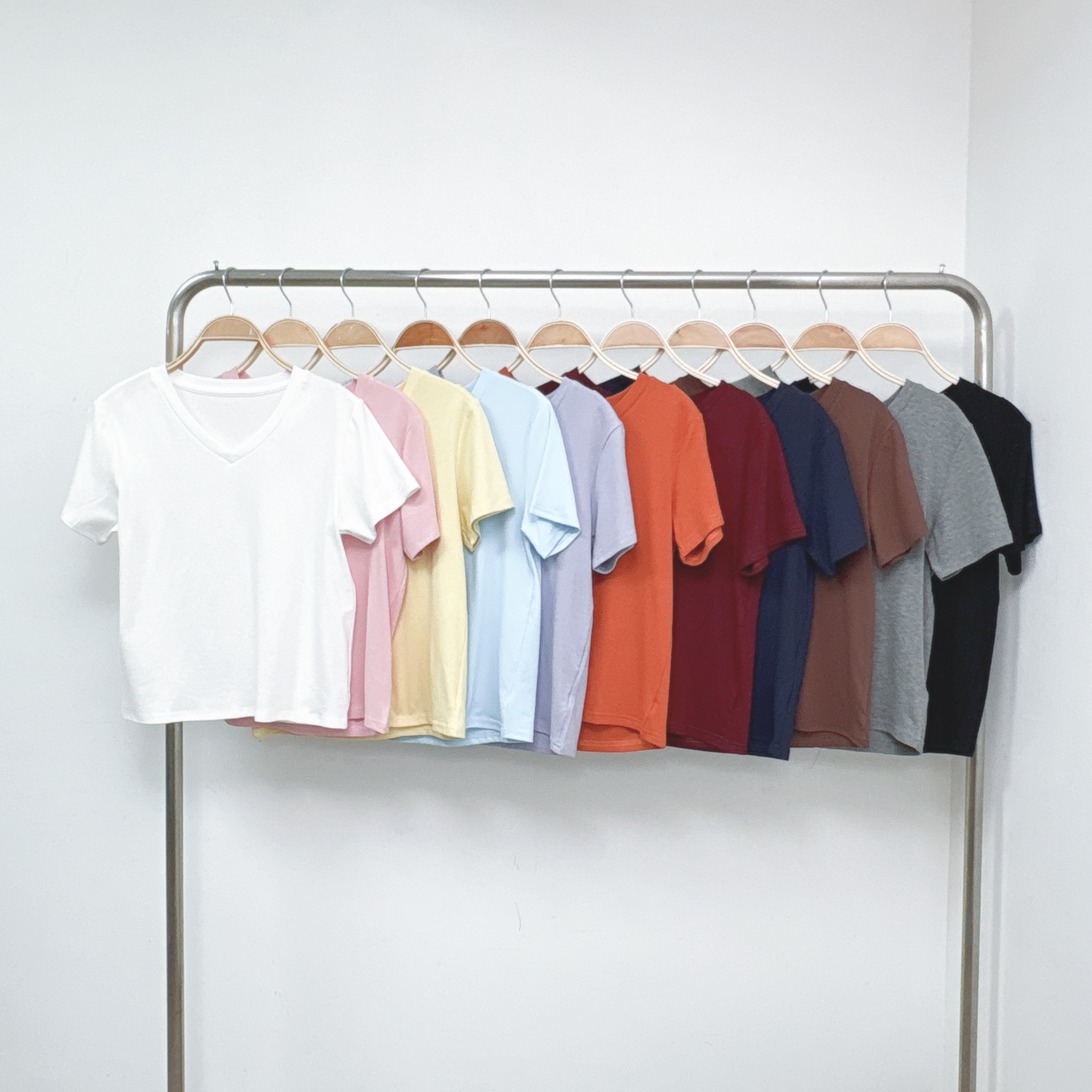 ⭐️⭐️【預訂】純色V領莫代爾彈性TEE (T1-T11)