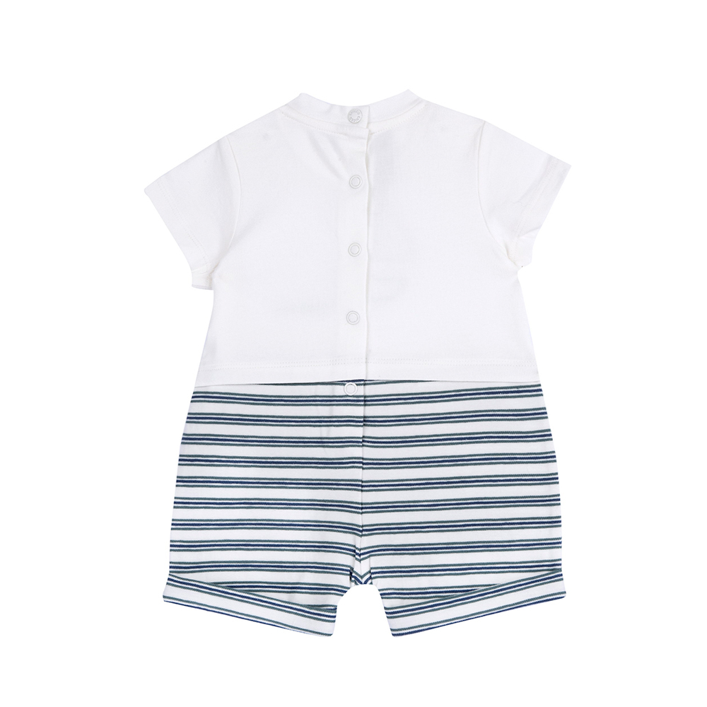 海洋帆船季-剪接條紋繡圖短袖兔裝