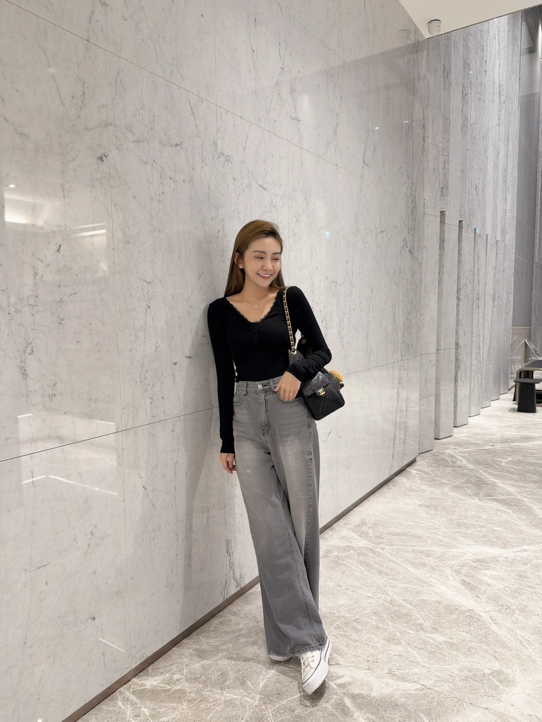 ［預購］🔥04.15春夏新品］💥必收！跩跩歐膩家］🇰🇷正韓高腰超美刷色牛仔黑寬褲（SML）