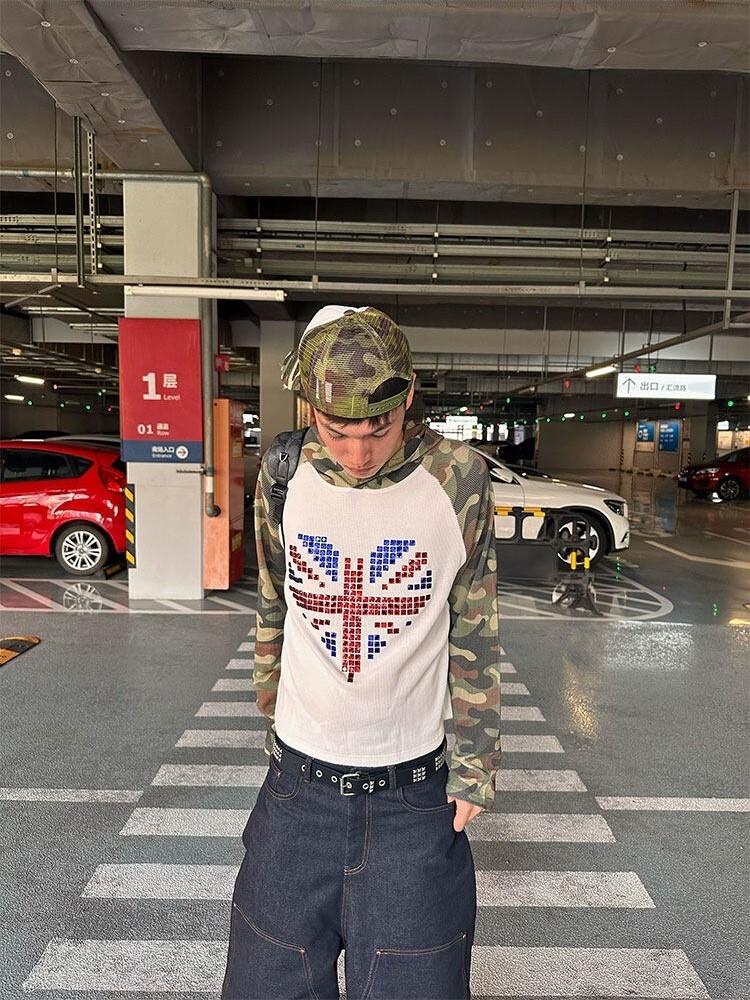 ArtByTastybabe迷彩 米字旗 愛心方鑽 連帽 華夫格長袖T
