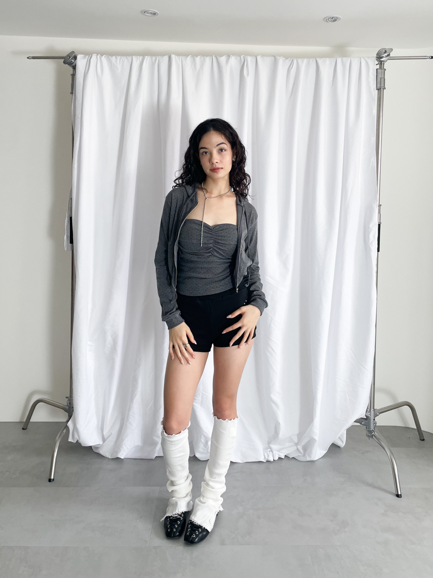 polka dot drawstring hoodie & ruched tube bratop set