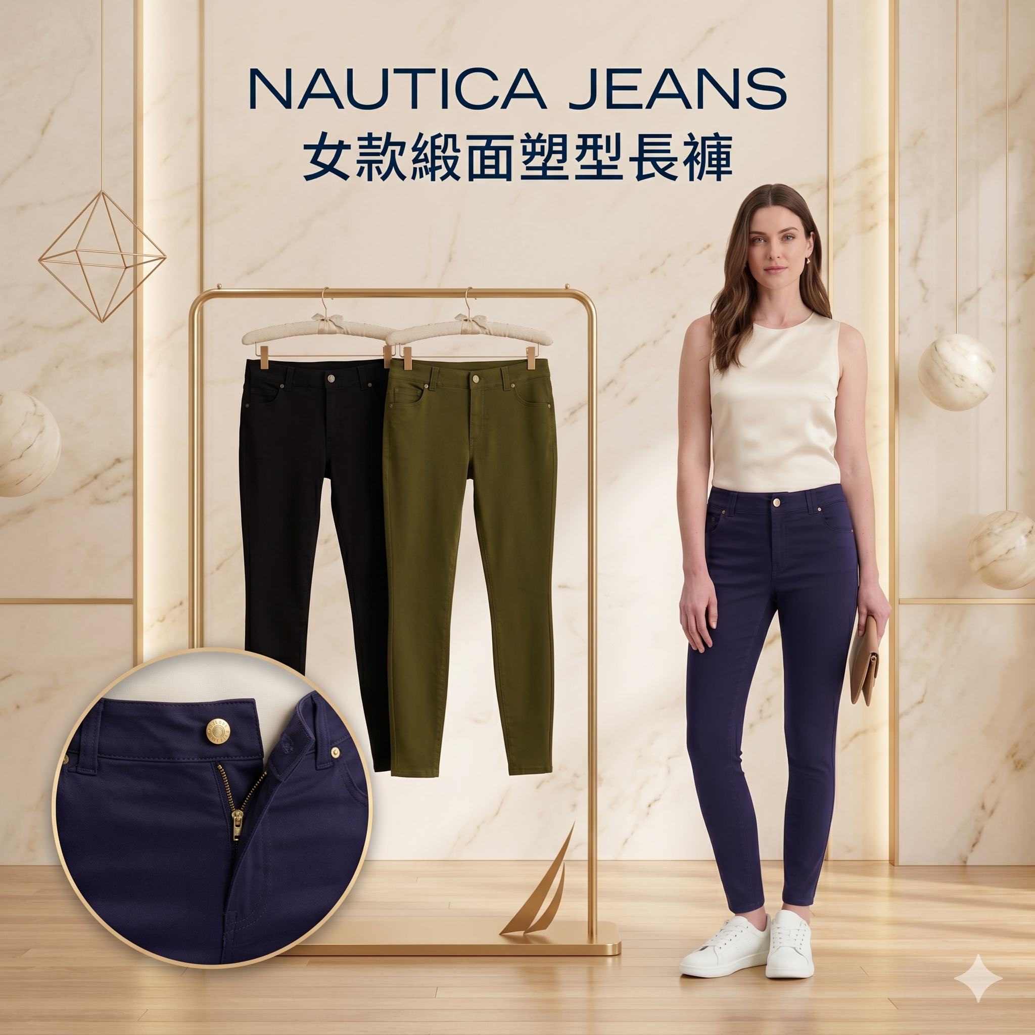 【預購】H041575 Nautica Jeans 女款緞面塑型長褲