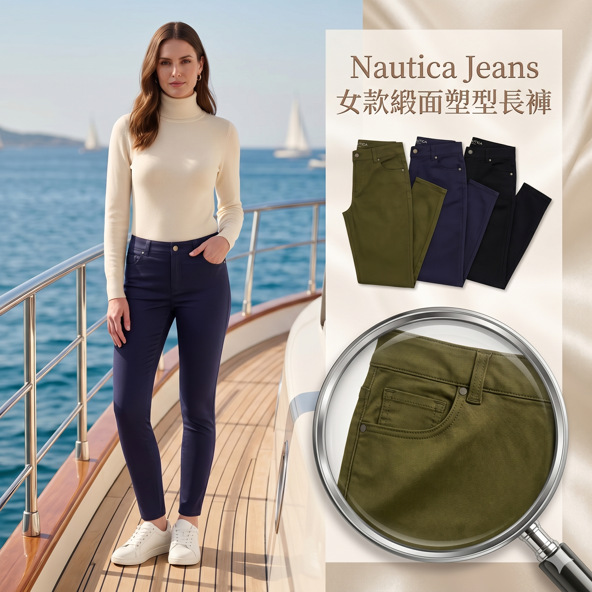 【預購】H041575 Nautica Jeans 女款緞面塑型長褲