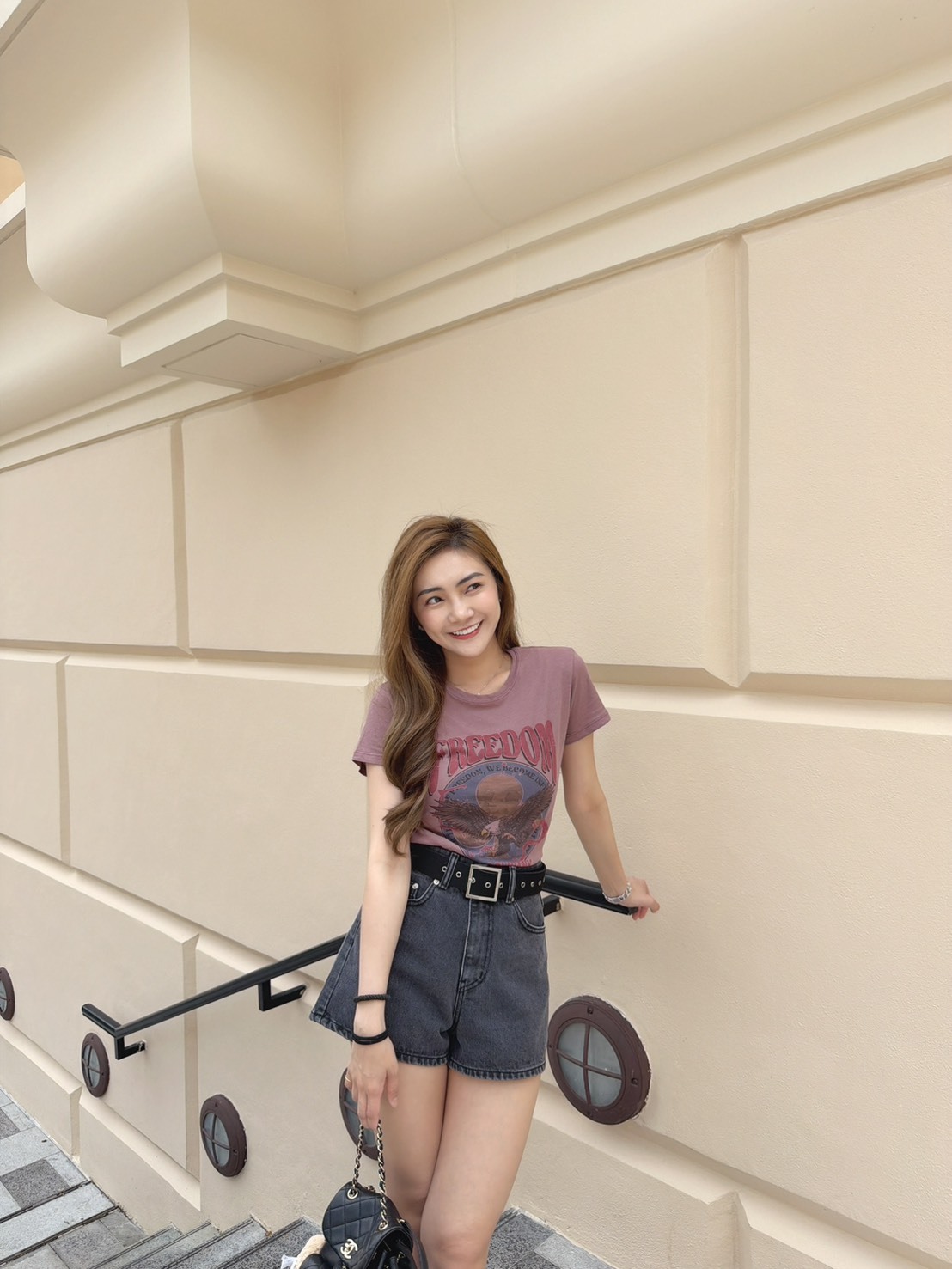 ［預購］🔥04.15春夏新品］🇭🇰闆娘穿去香港ㄉ愛衣］🇰🇷正韓圓領薄款棉美式圖騰上衣（玫瑰豆沙粉/三色）