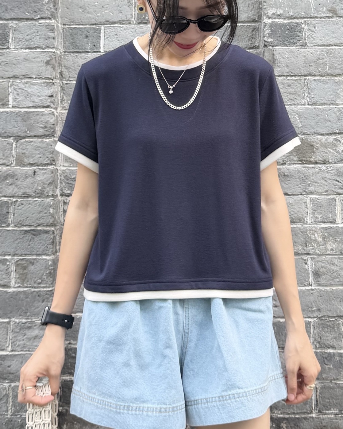 4月新品♥拼色邊彈性Top