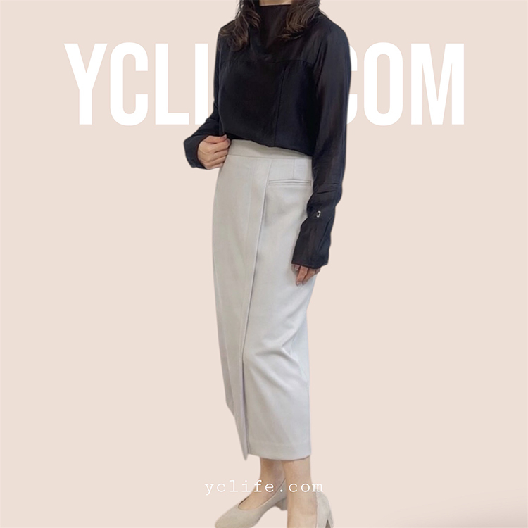 拼接開衩西裝中長裙
