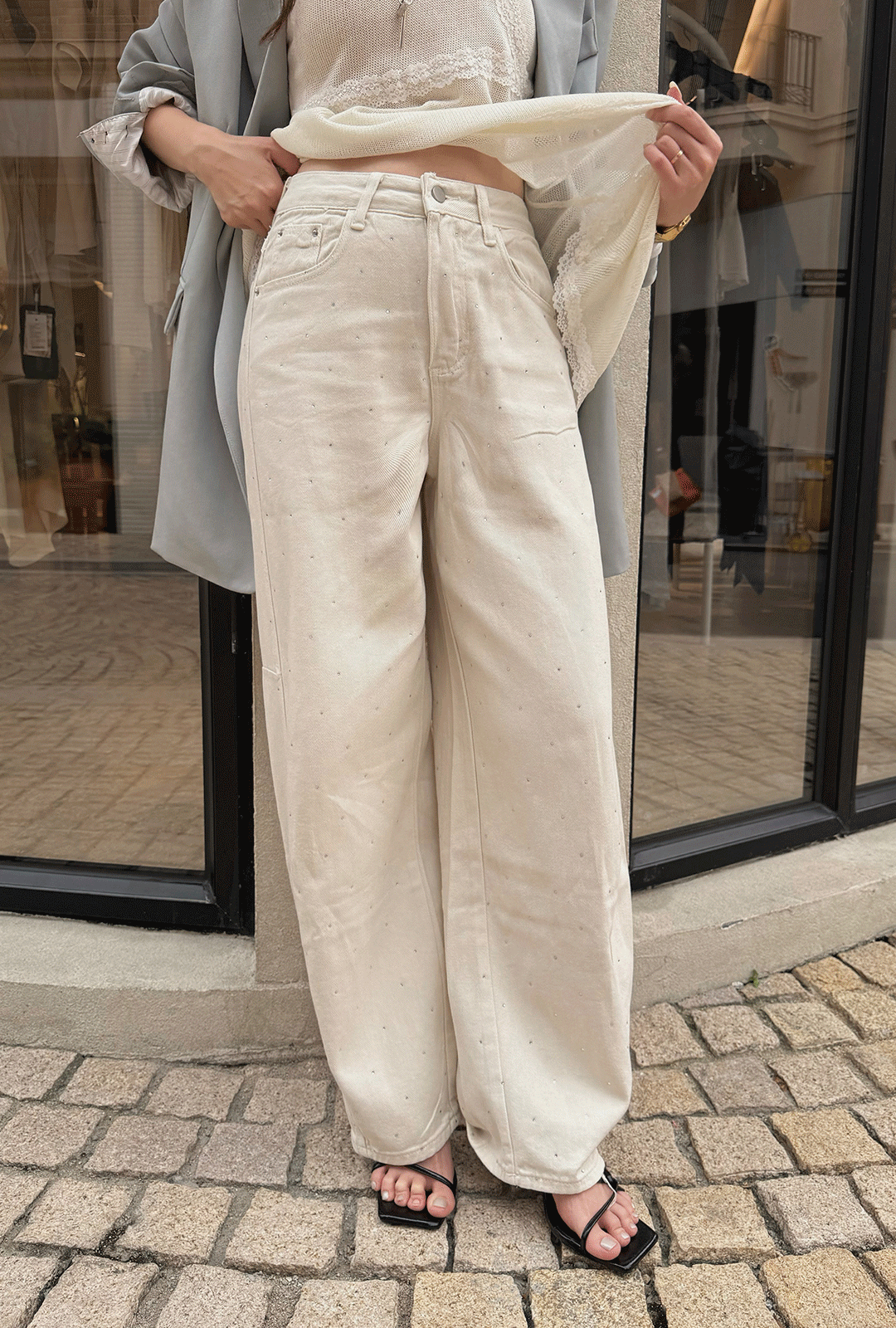 B1663-彎刀燙鑽牛仔褲