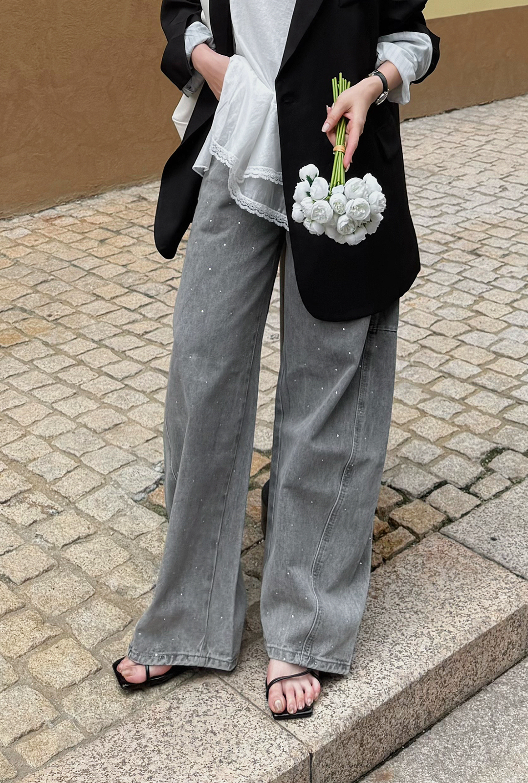 B1663-彎刀燙鑽牛仔褲