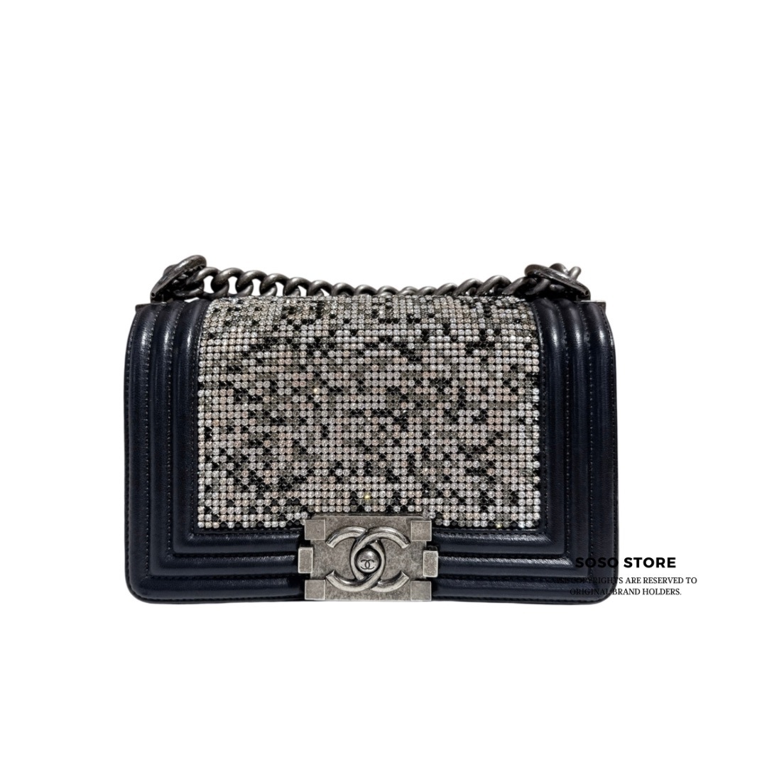 Chanel Black Strass Crystal Embellished Boy Bag - Black / SHW