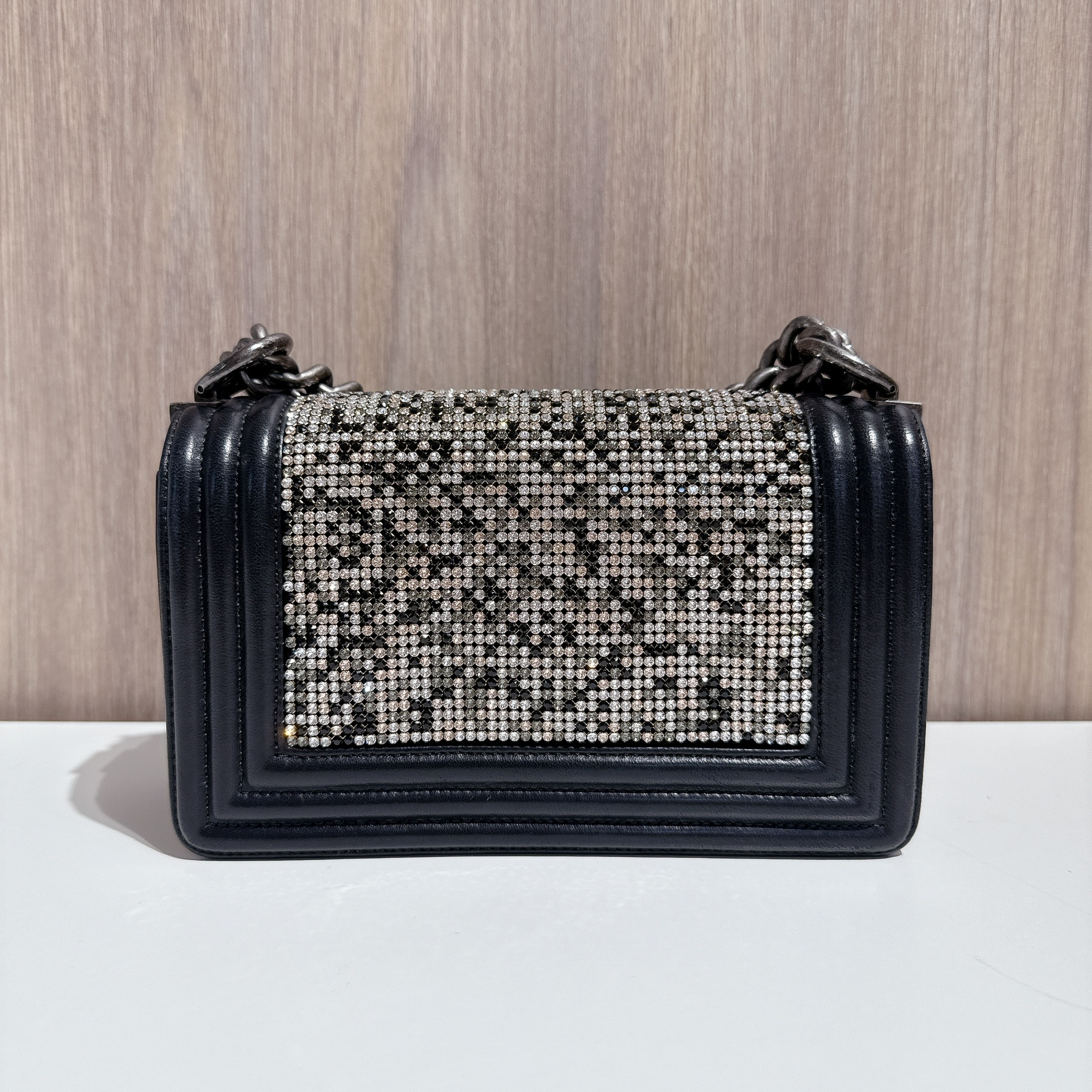 Chanel Black Strass Crystal Embellished Boy Bag - Black / SHW