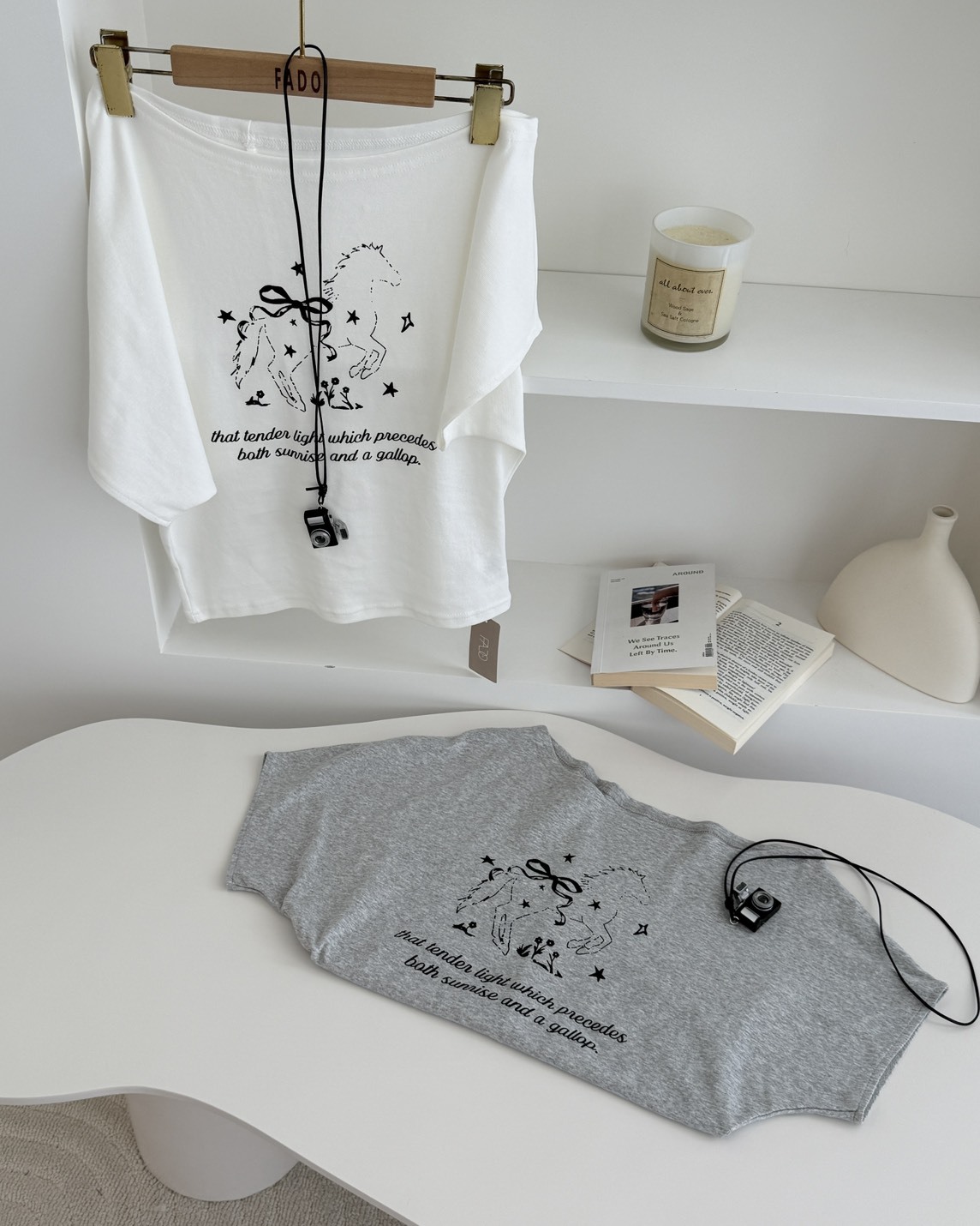 法朵Fado shop｜ 俏皮印花一字領上衣(附項鍊)  0215108 三色