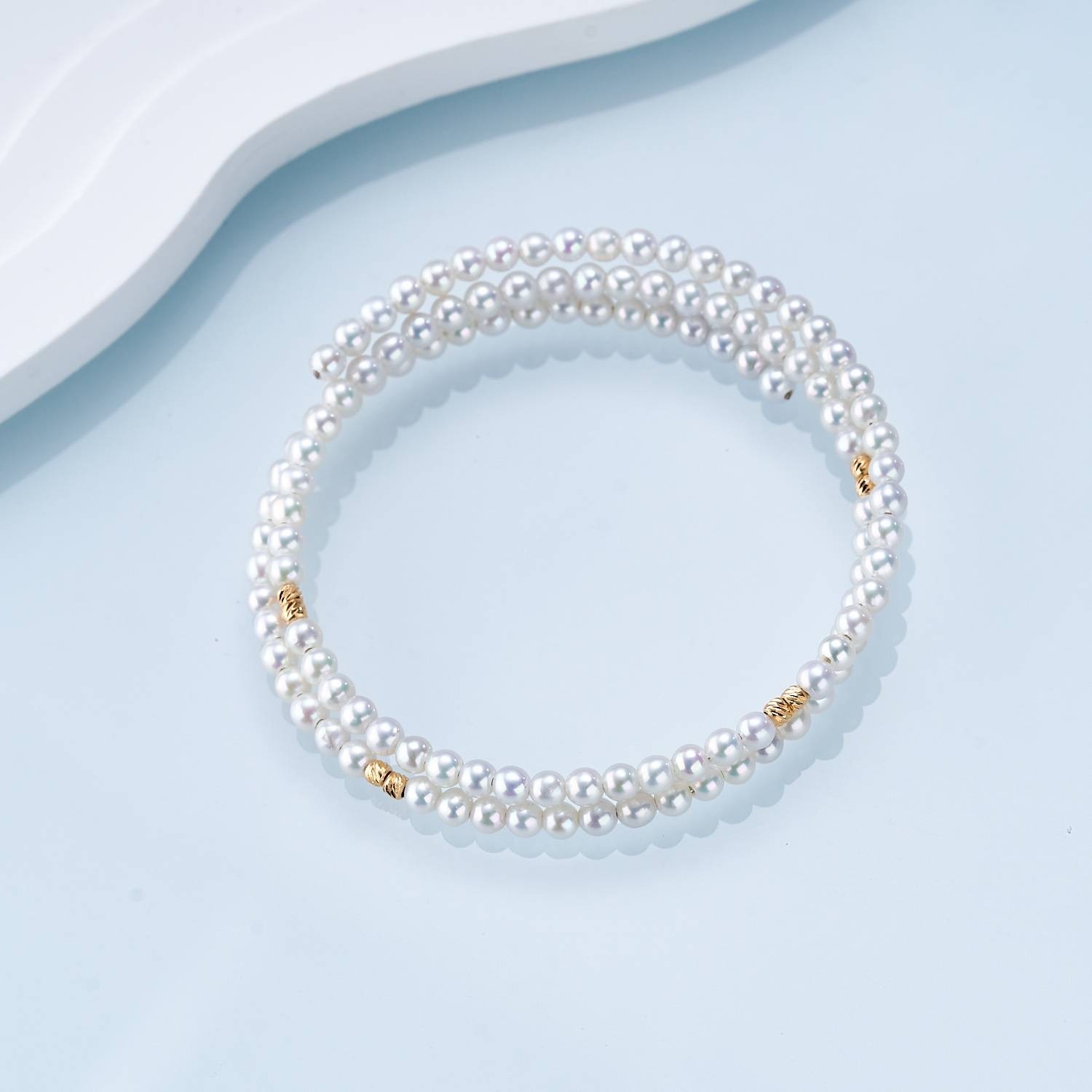 (EC19) 3-4MM天然淡水珍珠雙層彈力手鐲(S925) - #珍珠 #2004PE