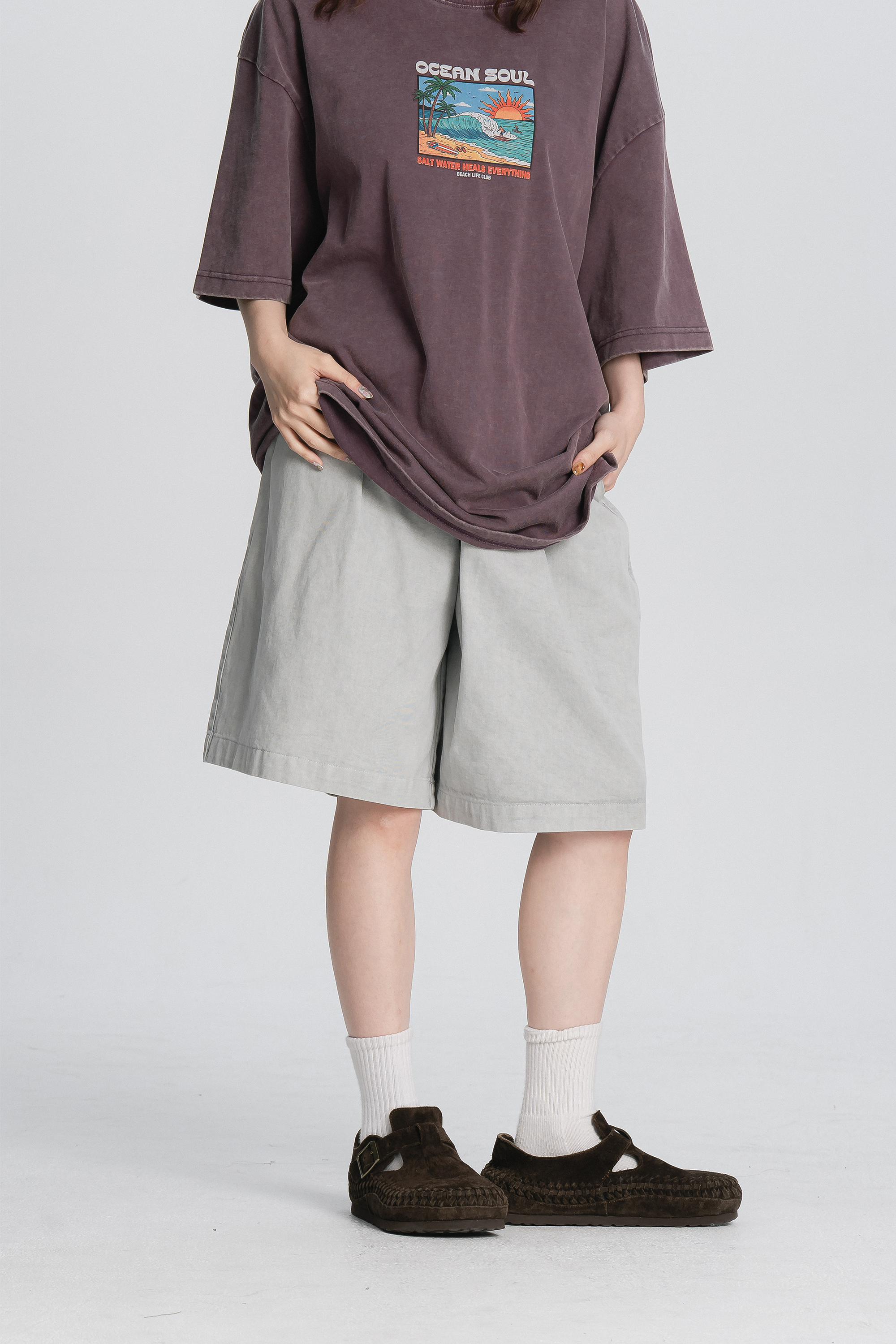 鬆緊腰水洗五分短褲 3色