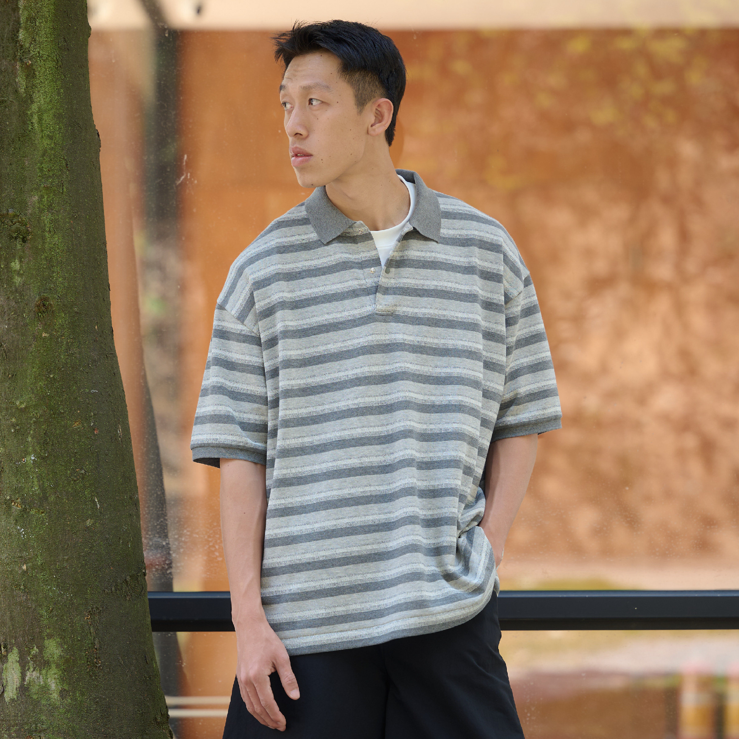 BOHRHOO Stripe Polo Shirts 寬版 條紋Polo衫 [BH1147]