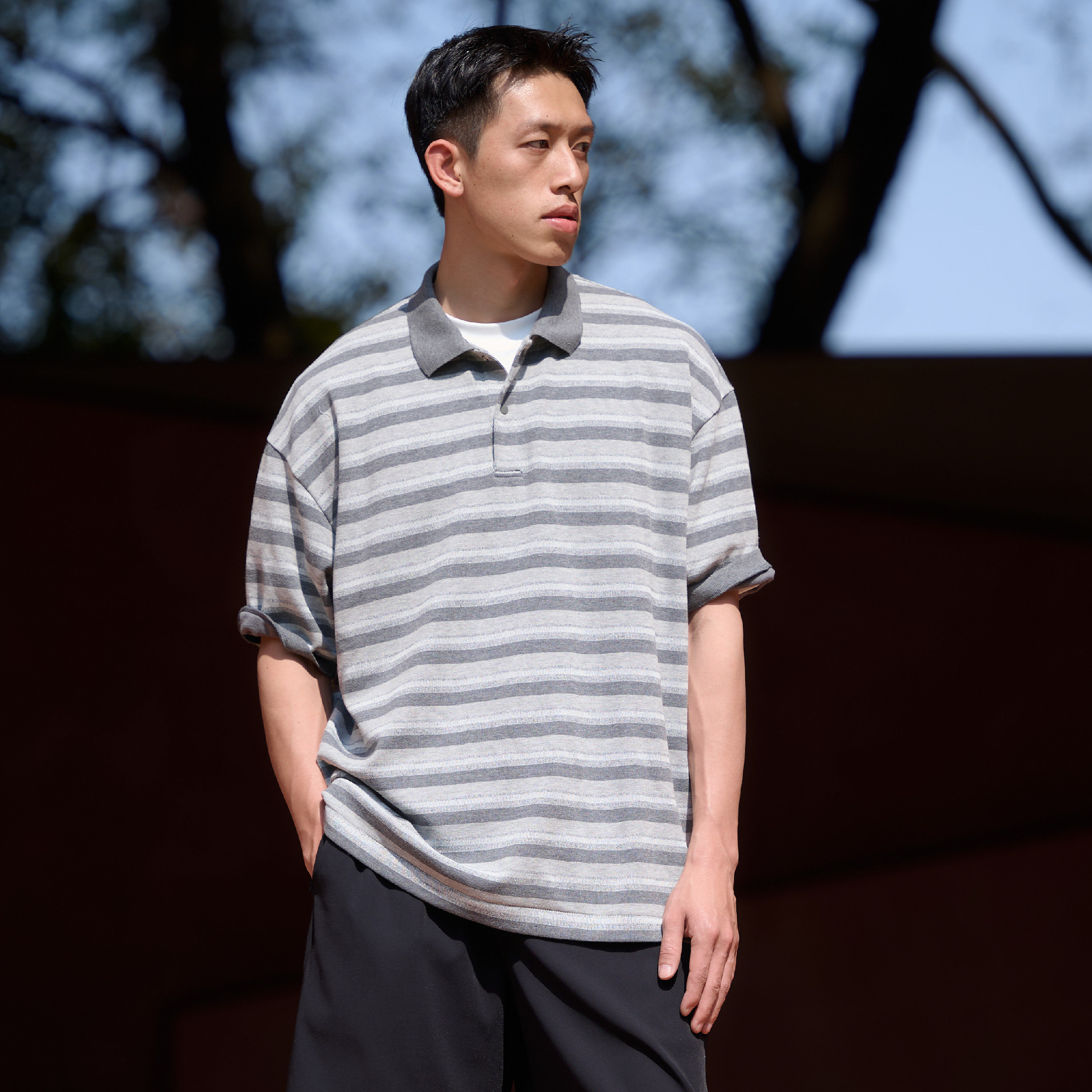 BOHRHOO Stripe Polo Shirts 寬版 條紋Polo衫 [BH1147]