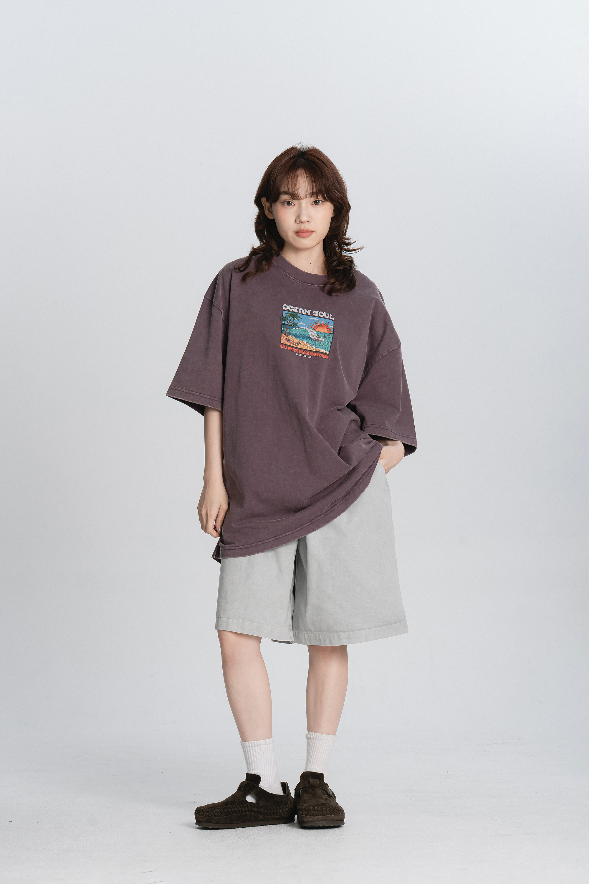 鬆緊腰水洗五分短褲 3色