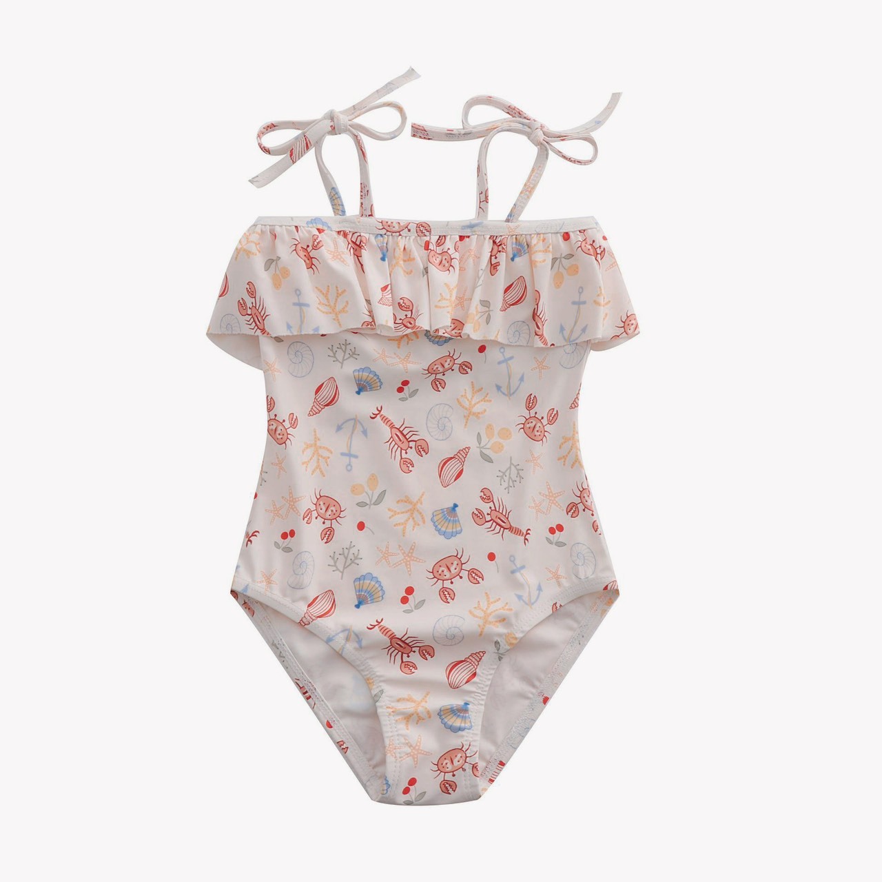 甜美荷葉邊綁帶連身泳衣