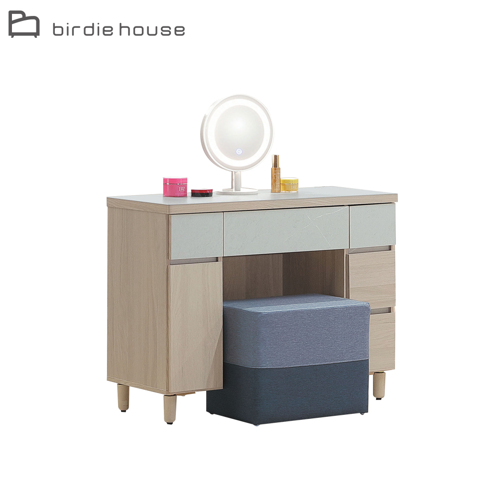 柏蒂家居-夏曼3.2尺附燈圓鏡鏡台/化妝桌/梳妝台(贈化妝椅)