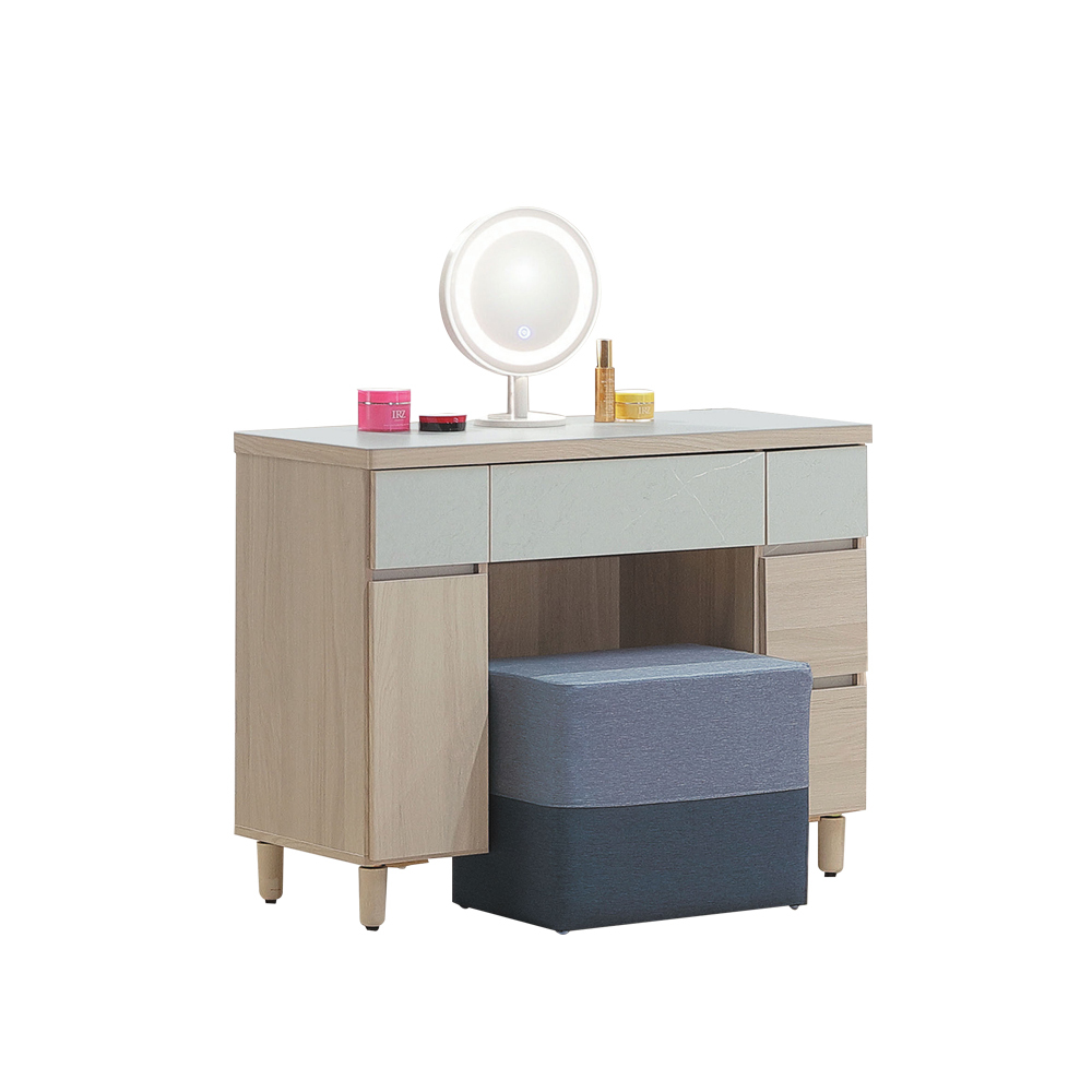 柏蒂家居-夏曼3.2尺附燈圓鏡鏡台/化妝桌/梳妝台(贈化妝椅)