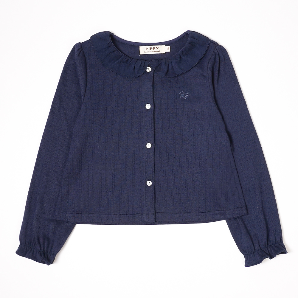 PIPPY 優雅荷葉領針織外套 丈青